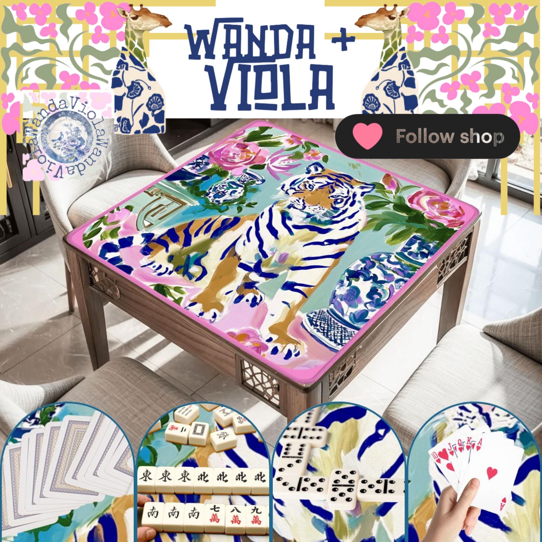 Mahjong Chinoiserie Tiger Game Mat, view 3