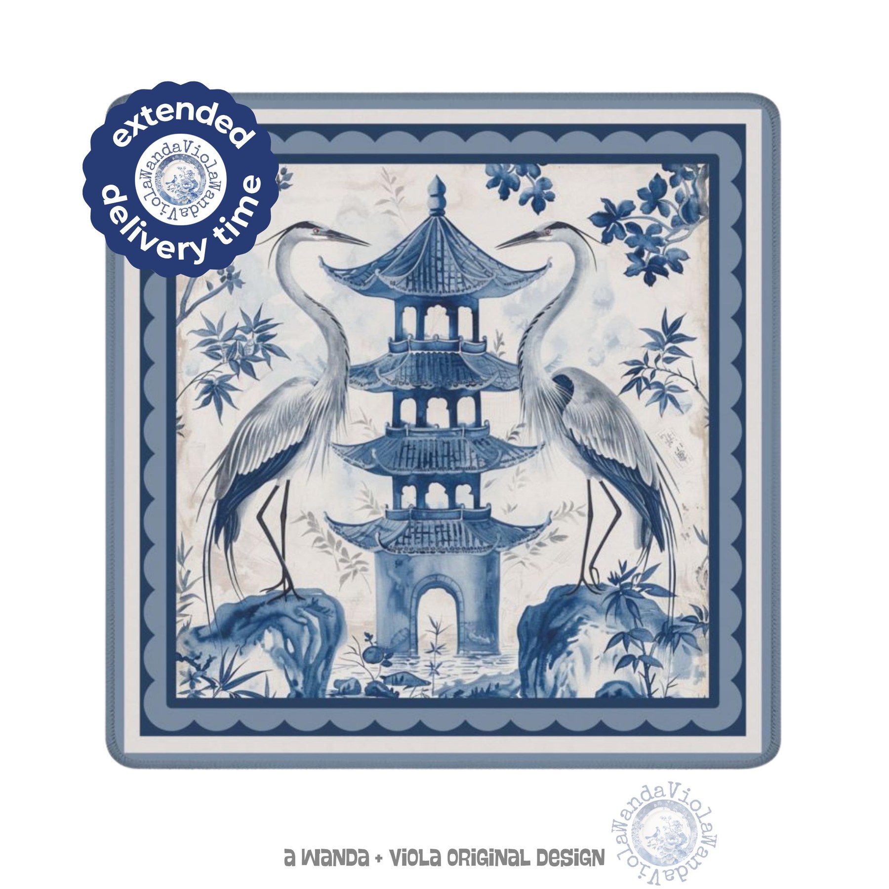 Mahjong Herons and Pagoda Game Mat
