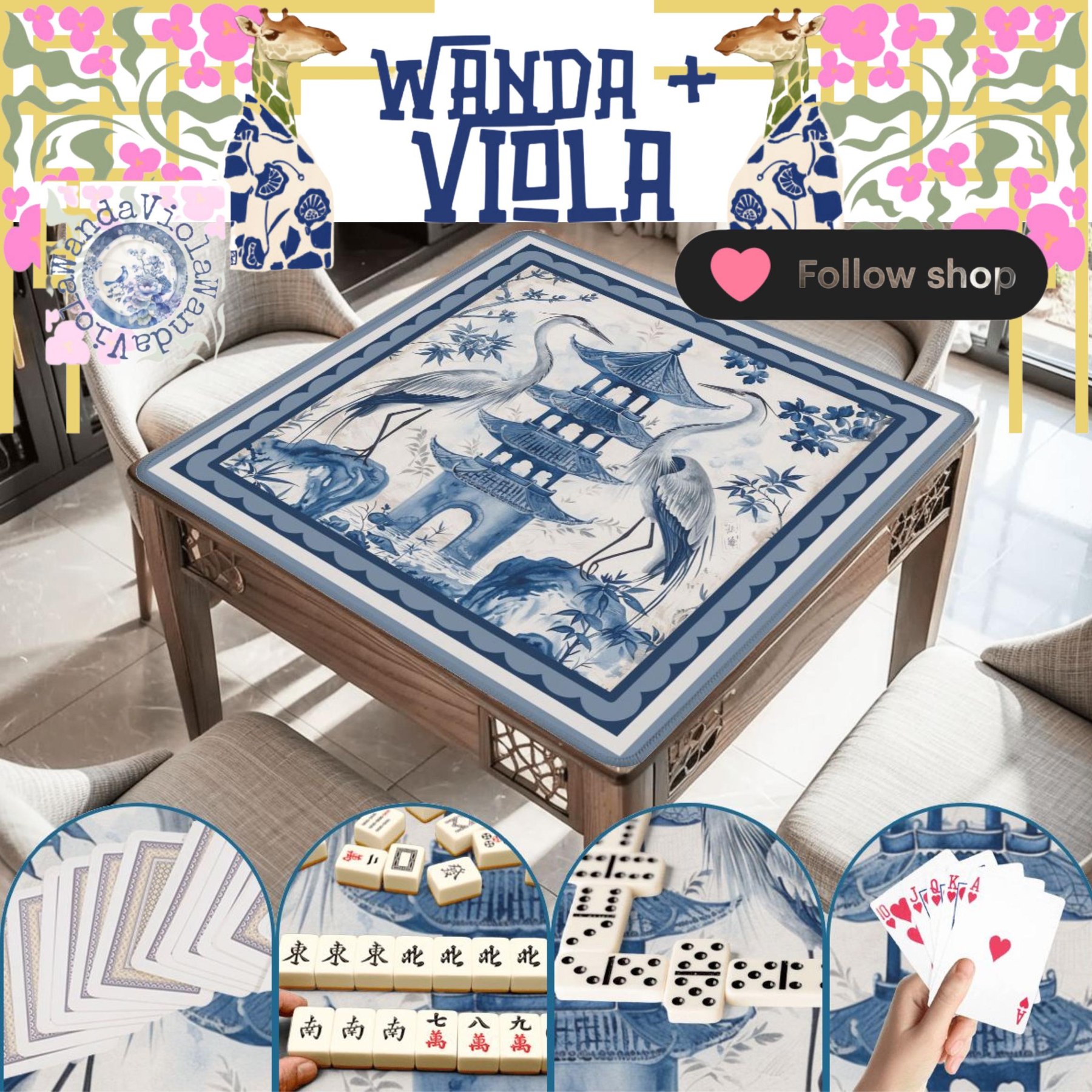 Mahjong Herons and Pagoda Game Mat, view 3