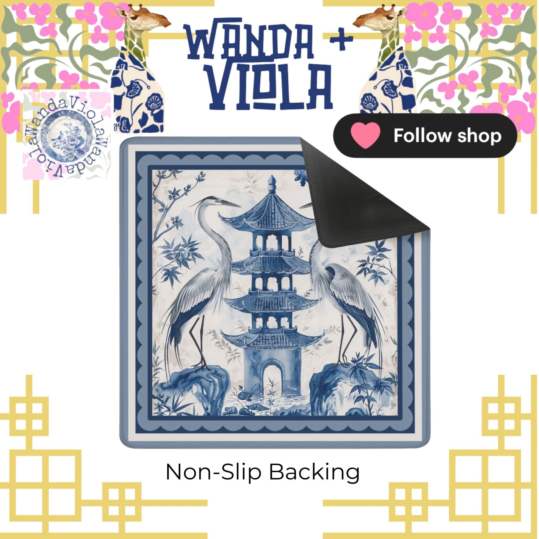 Mahjong Herons and Pagoda Game Mat, view 4