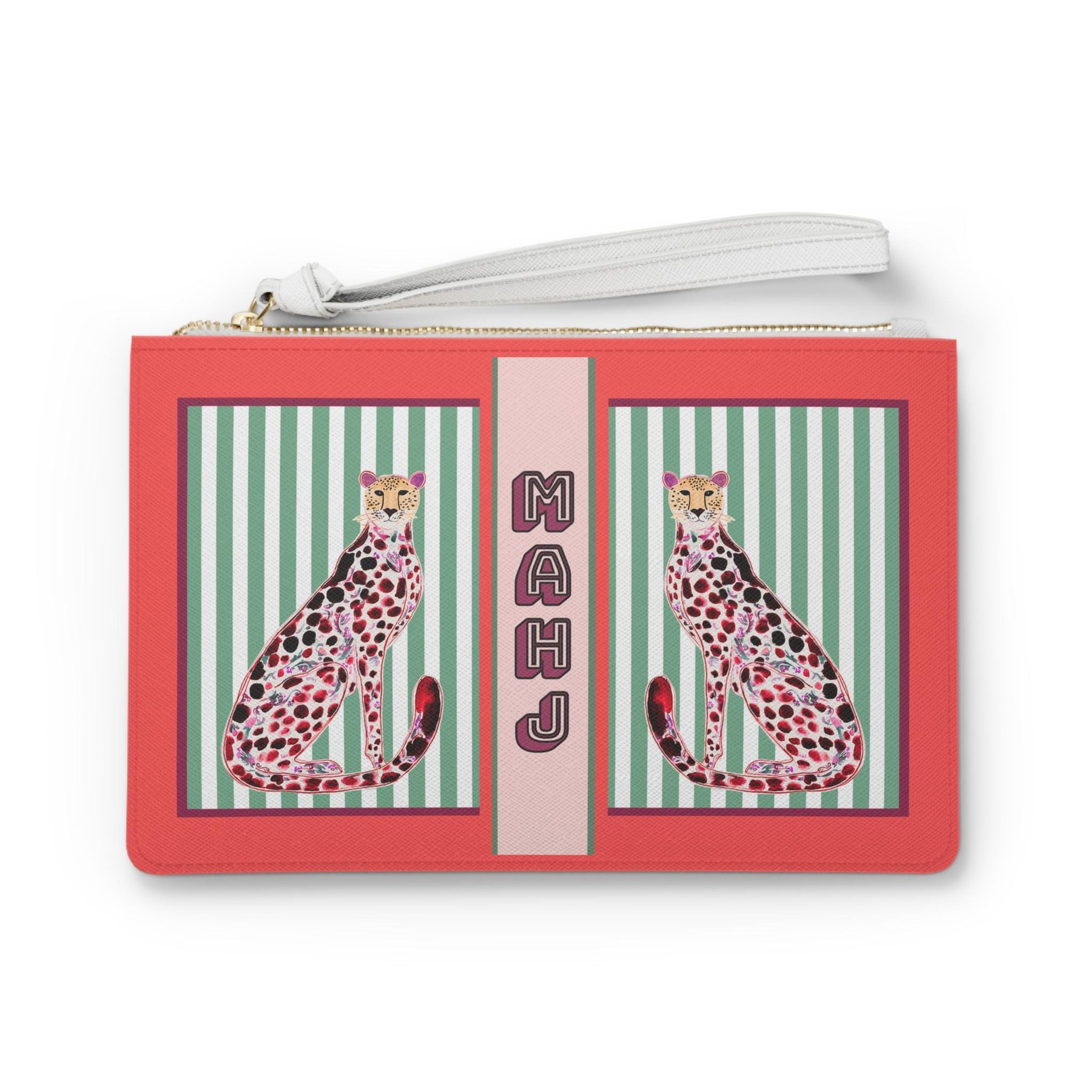 Mahjong Card Holder with Red + Green Chinoiserie Cheetah, view 3