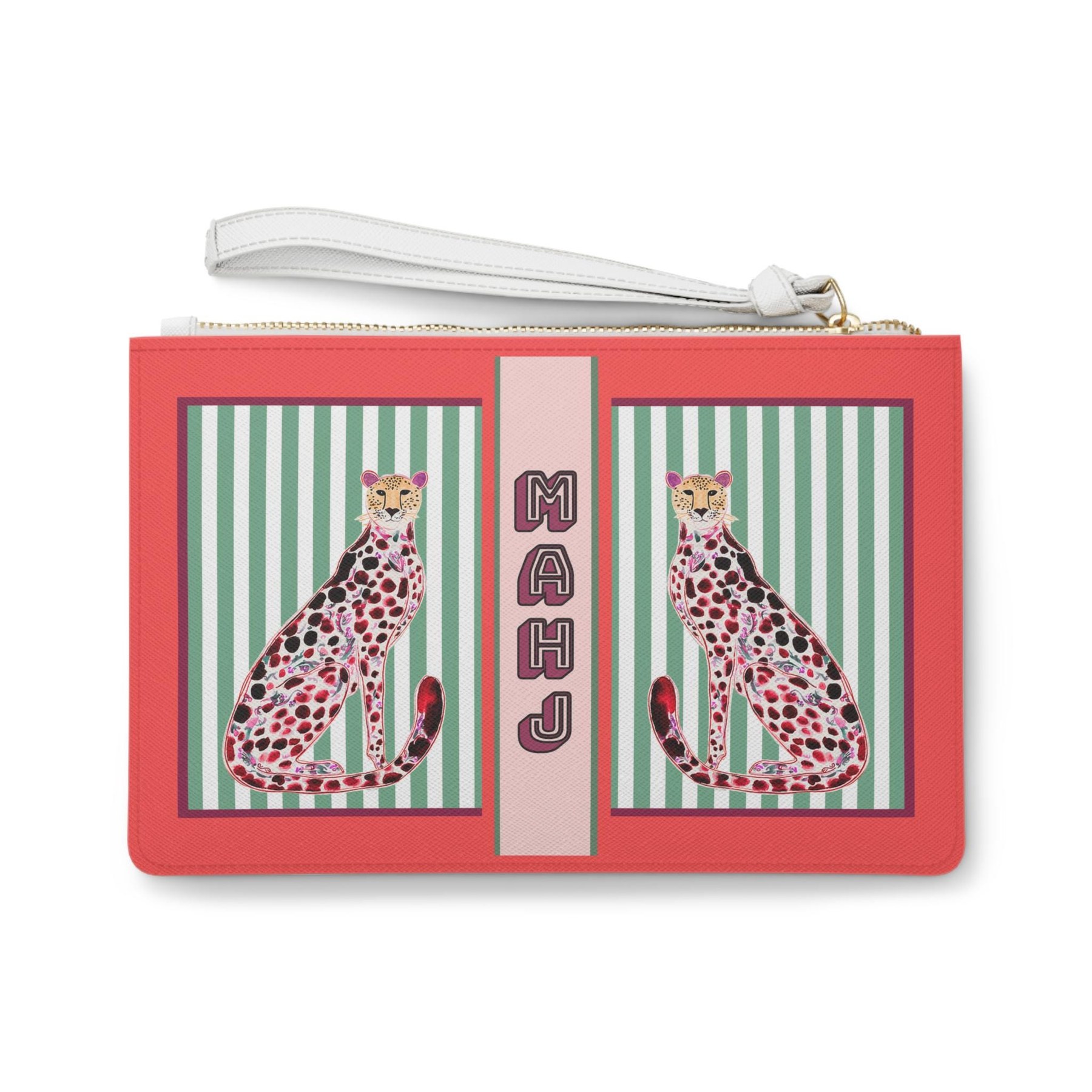 Mahjong Card Holder with Red + Green Chinoiserie Cheetah, view 4