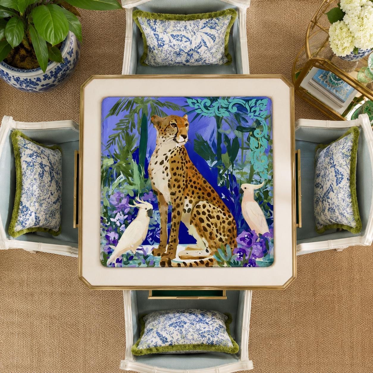 Mahjong Cheetah and Cockatoos Game Mat, view 2