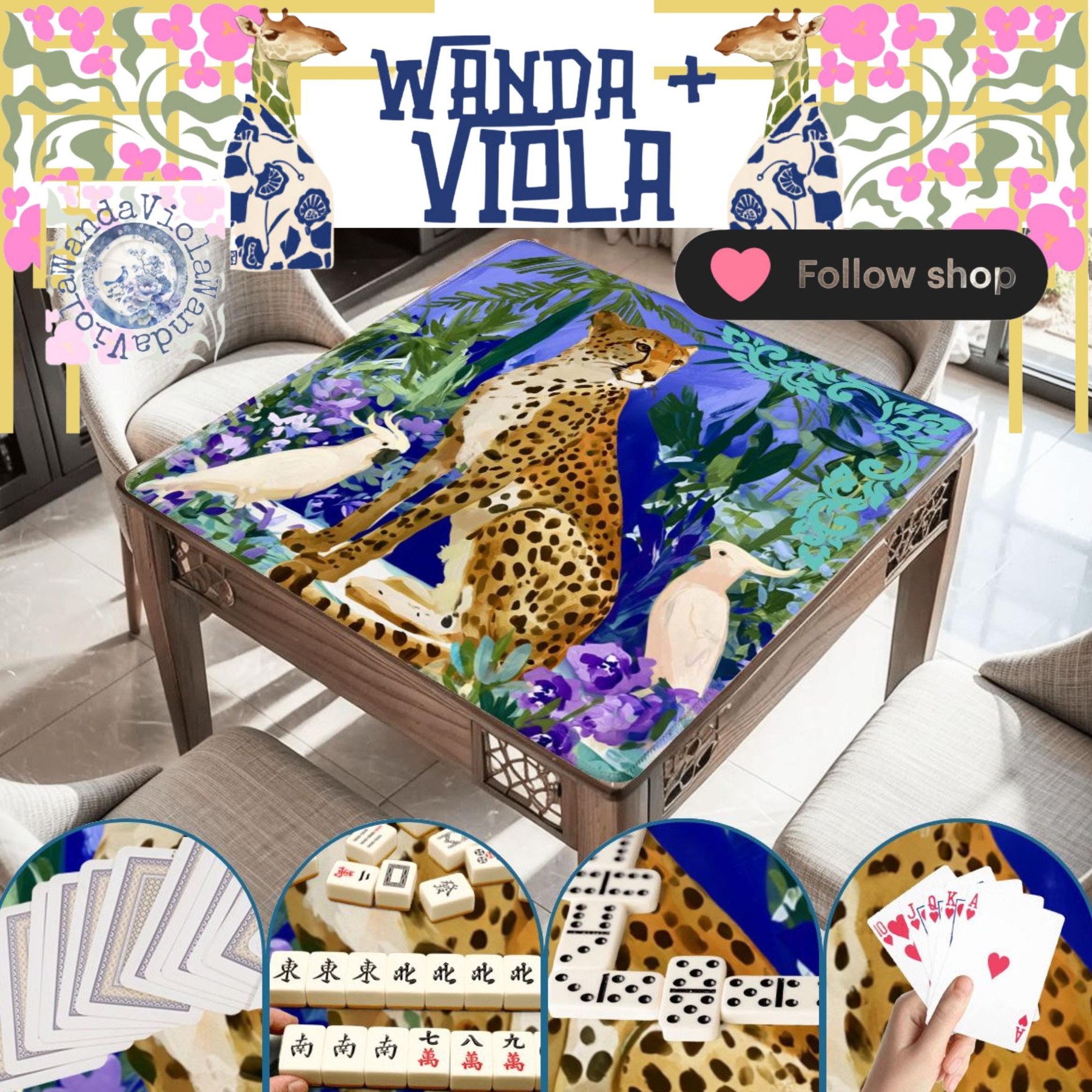 Mahjong Cheetah and Cockatoos Game Mat, view 4