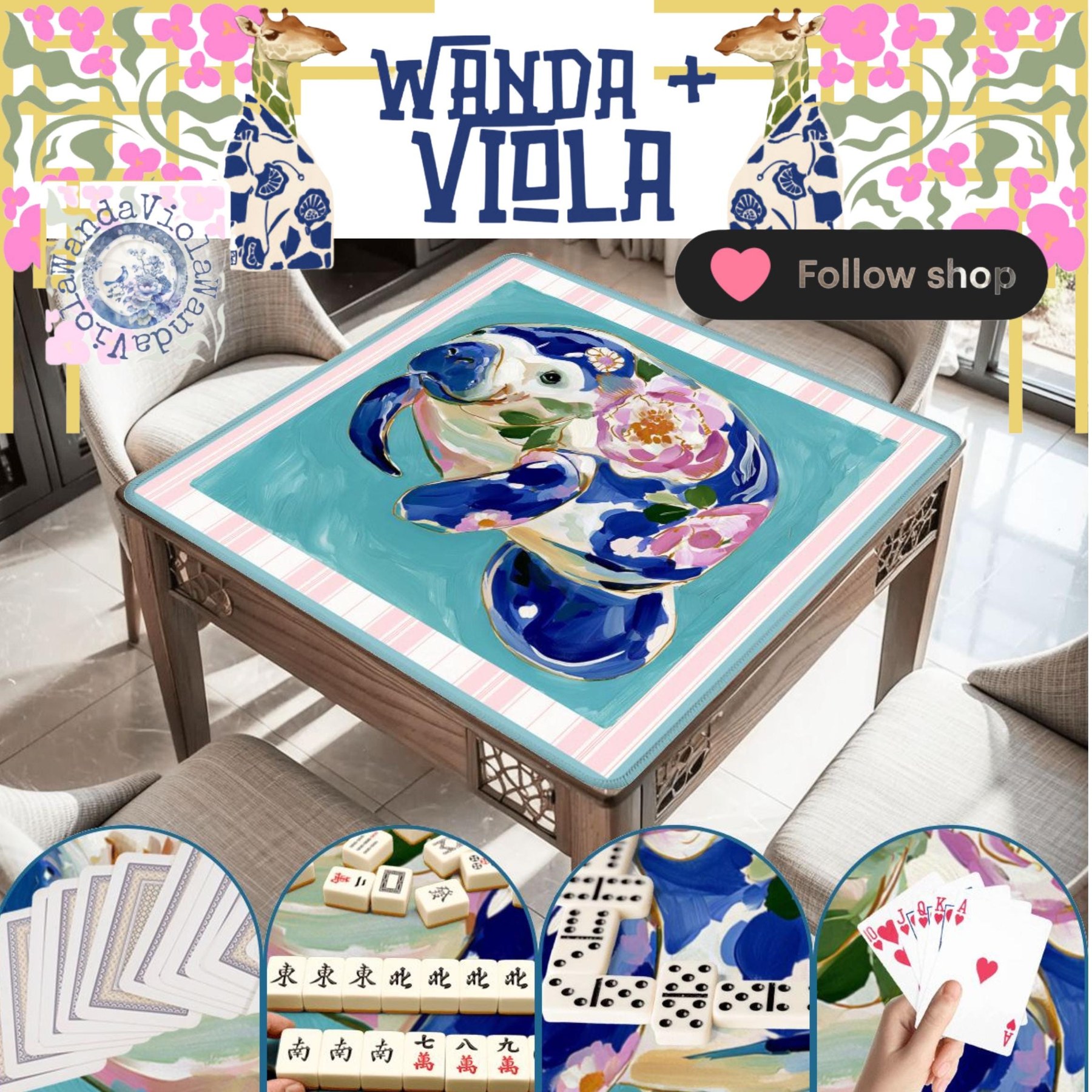 Mahjong Chinoiserie Manatee Game Mat, view 4