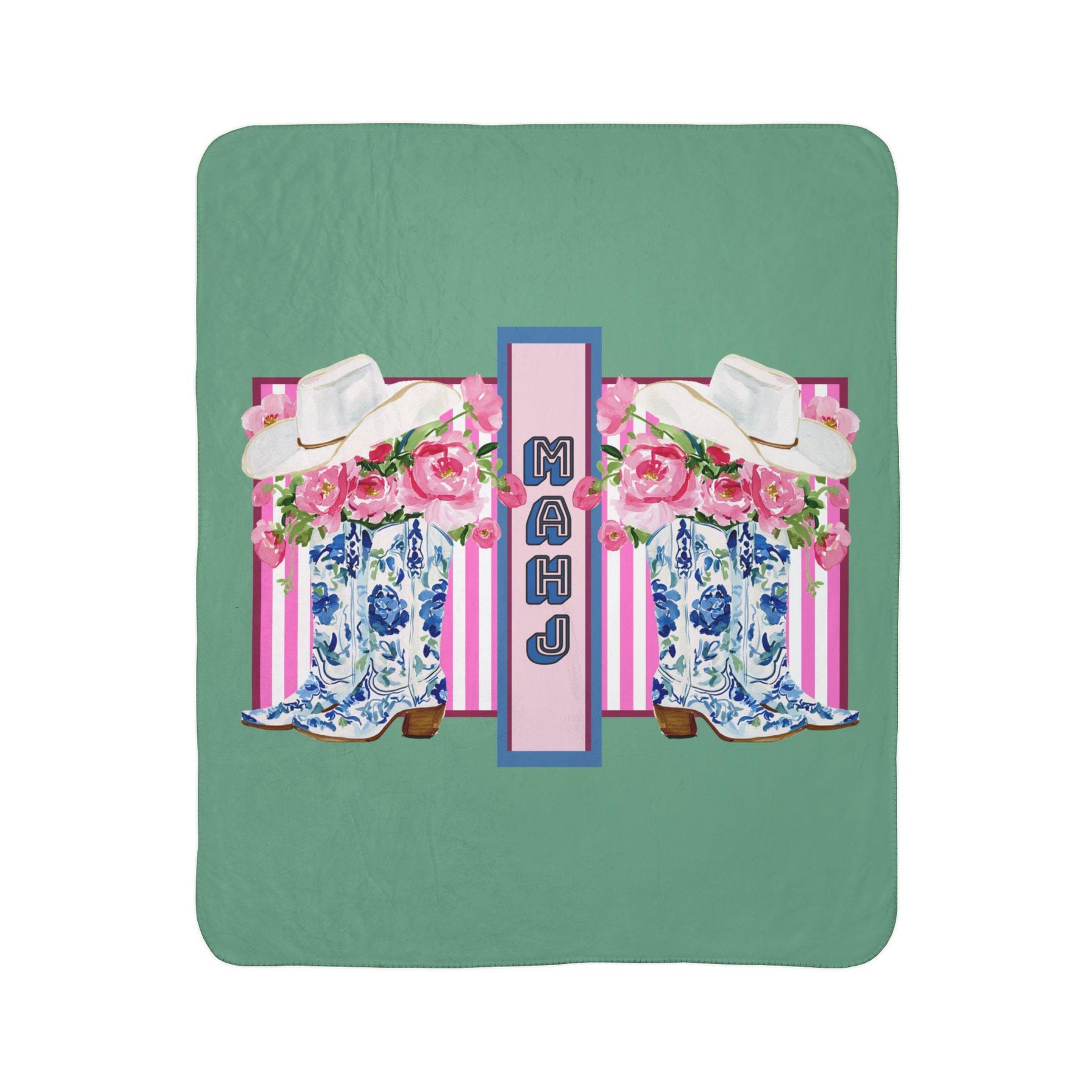 Mahjong Cowgirl Boots Sherpa Throw Blanket