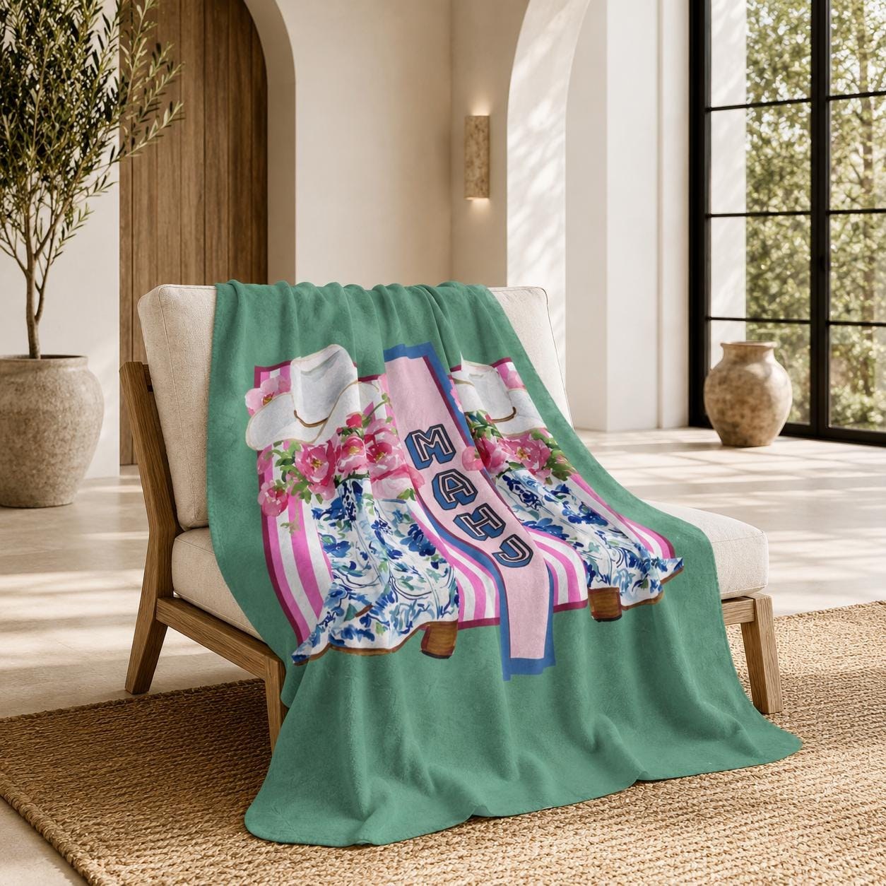 Mahjong Cowgirl Boots Sherpa Throw Blanket, view 2