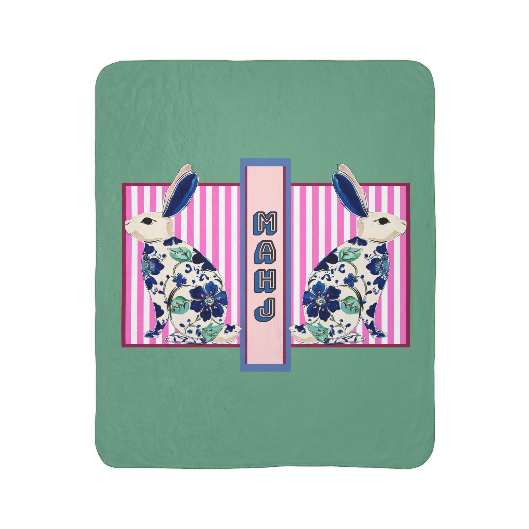 Mahjong Rabbit Sherpa Throw Blanket