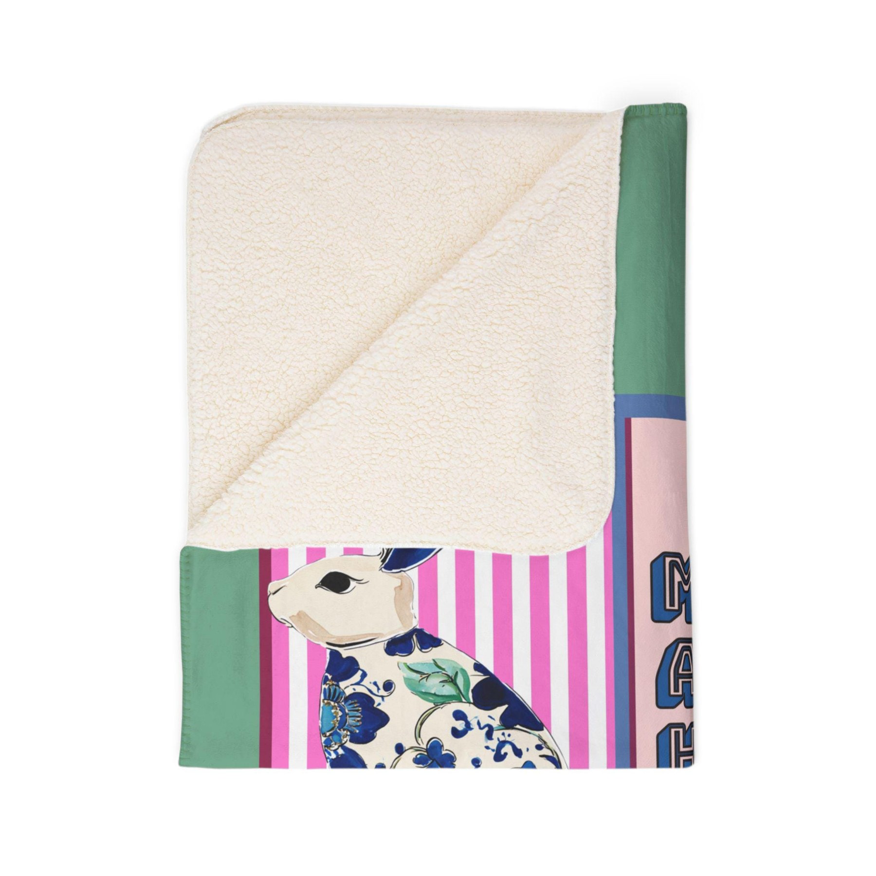 Mahjong Rabbit Sherpa Throw Blanket, view 3
