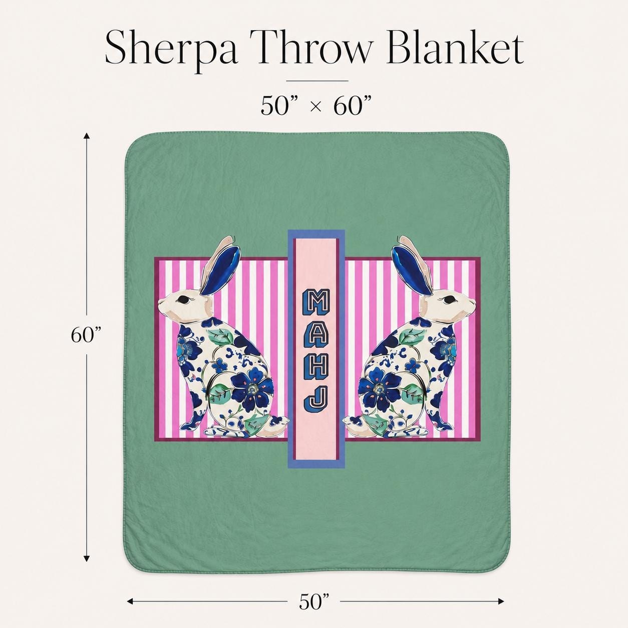 Mahjong Rabbit Sherpa Throw Blanket, view 5