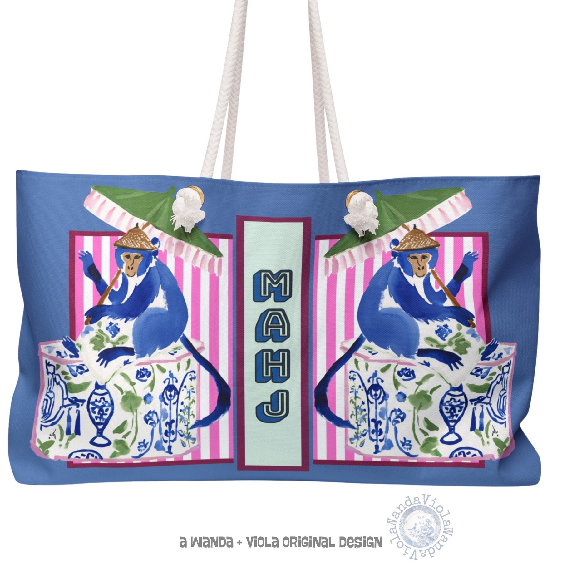 Mahjong Chinoiserie Monkey Tote Bag