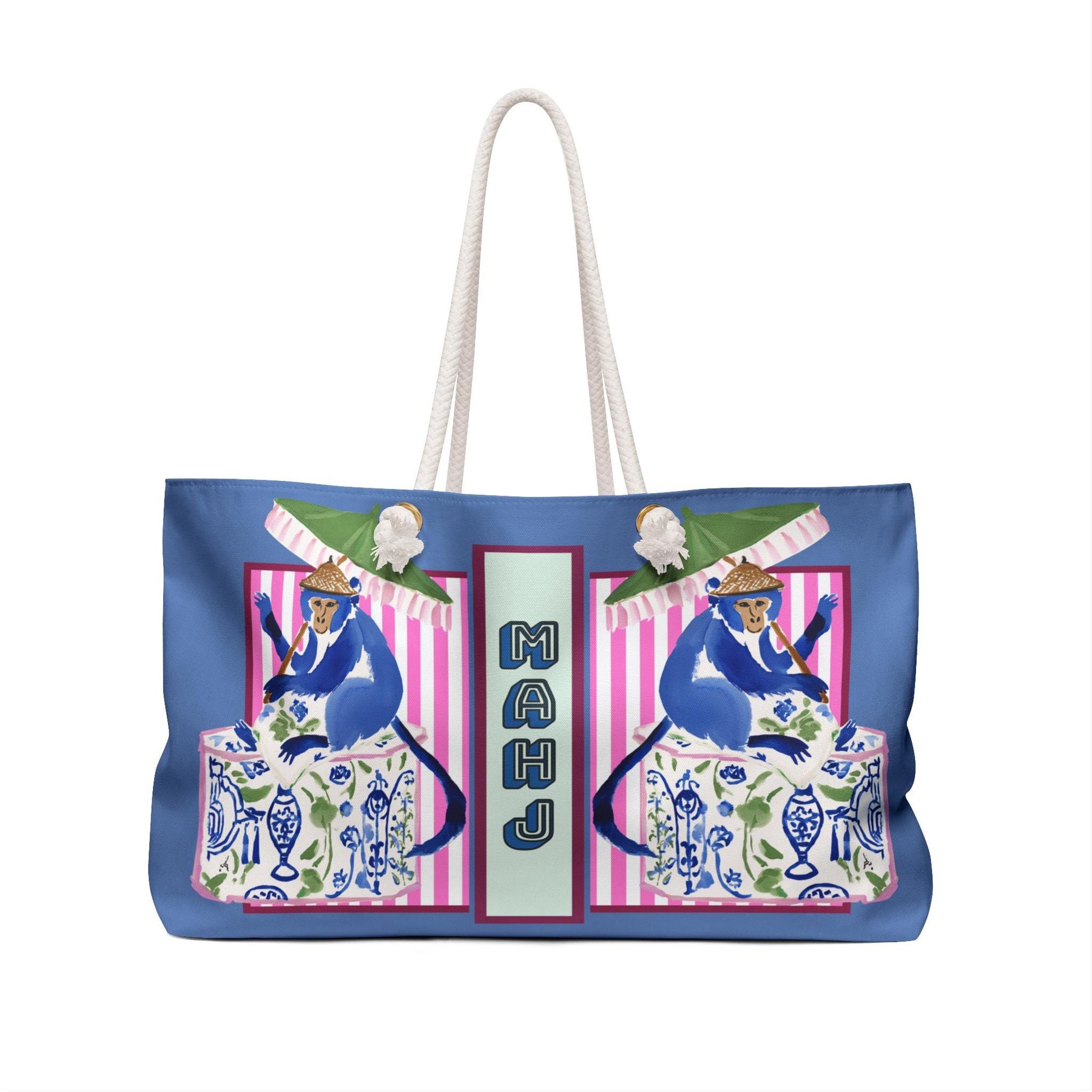 Mahjong Chinoiserie Monkey Tote Bag, view 7