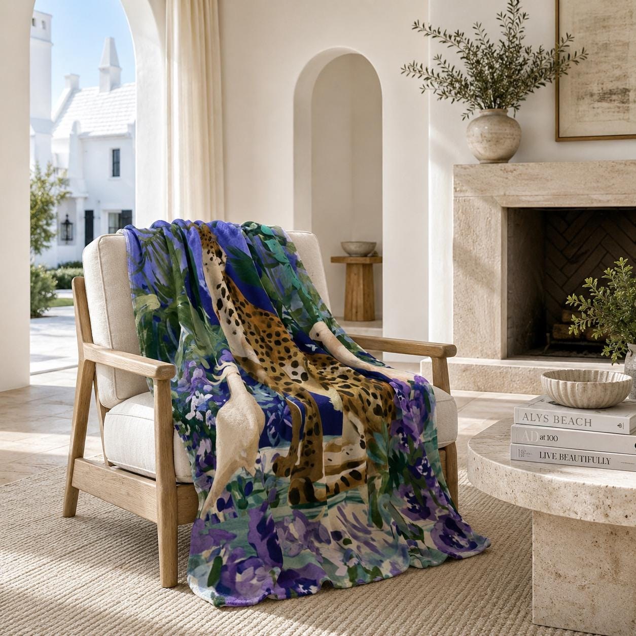 Cheetah & Cockatoos Sherpa Throw Blanket, view 2