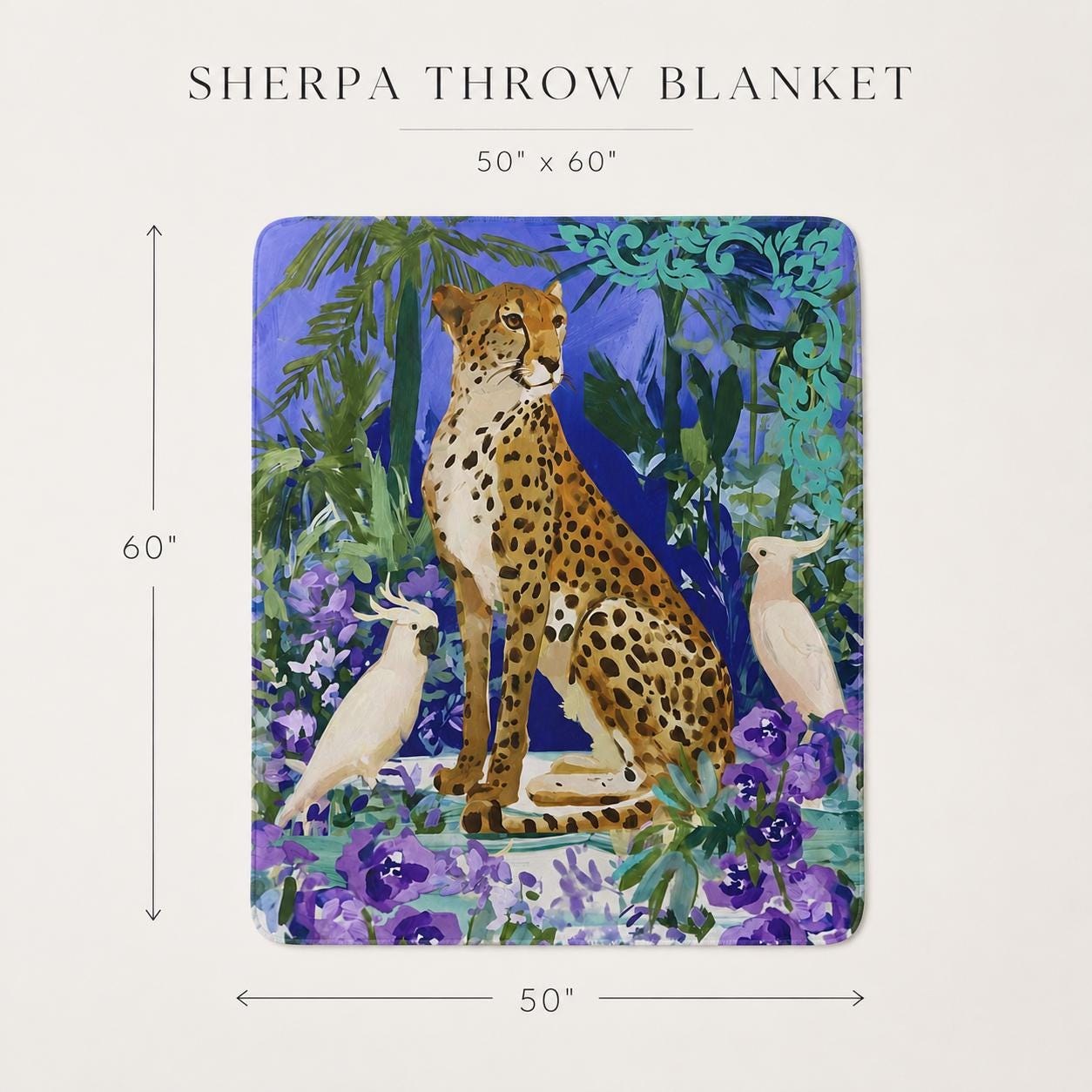 Cheetah & Cockatoos Sherpa Throw Blanket, view 6