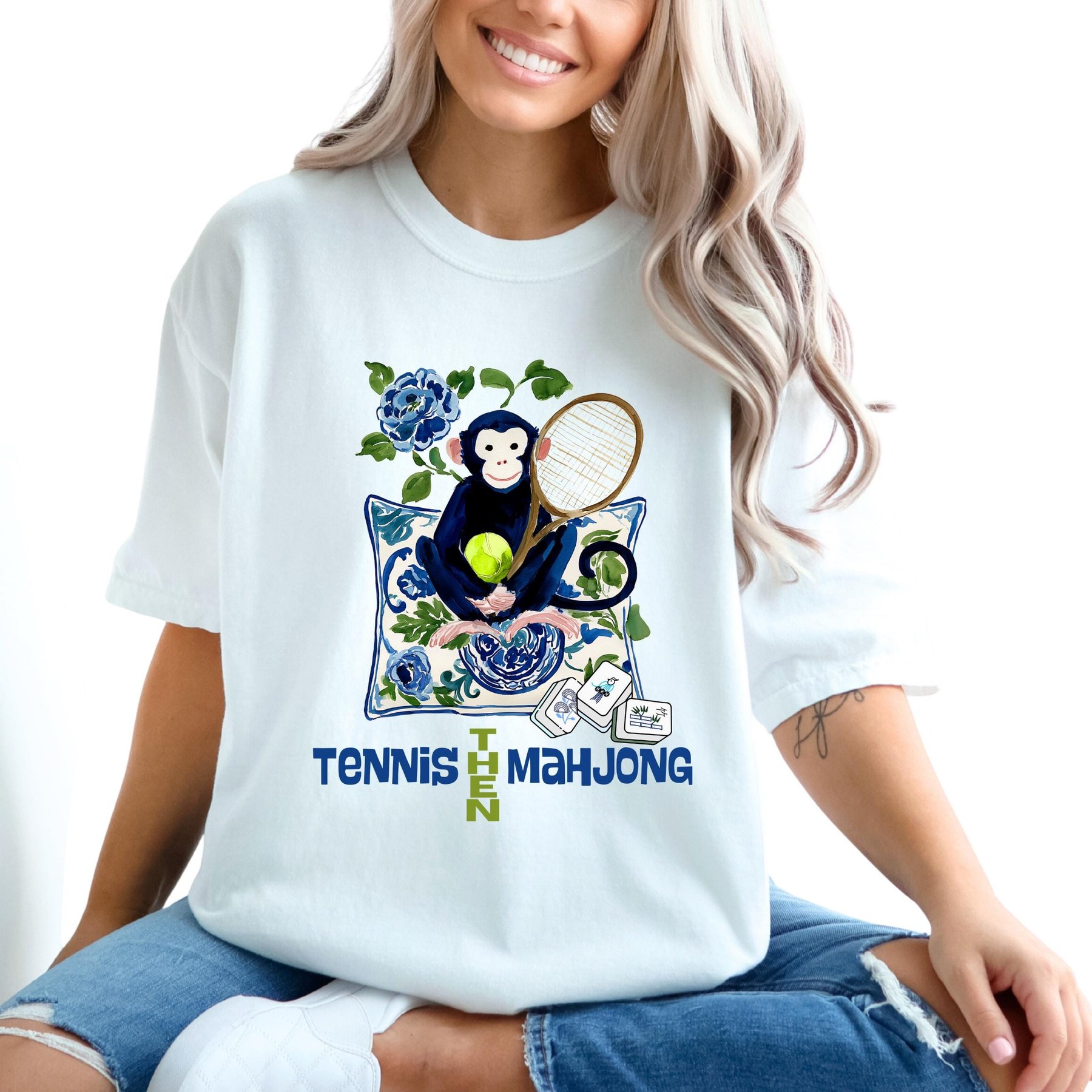 Mahjong Monkey "Tennis Then Mahjong" Comfort Colors™ T-Shirt