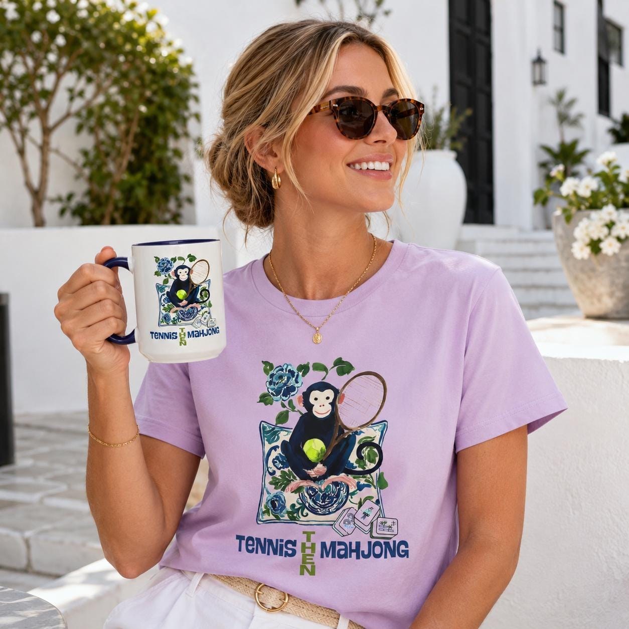 Mahjong Monkey "Tennis Then Mahjong" Comfort Colors™ T-Shirt, view 9