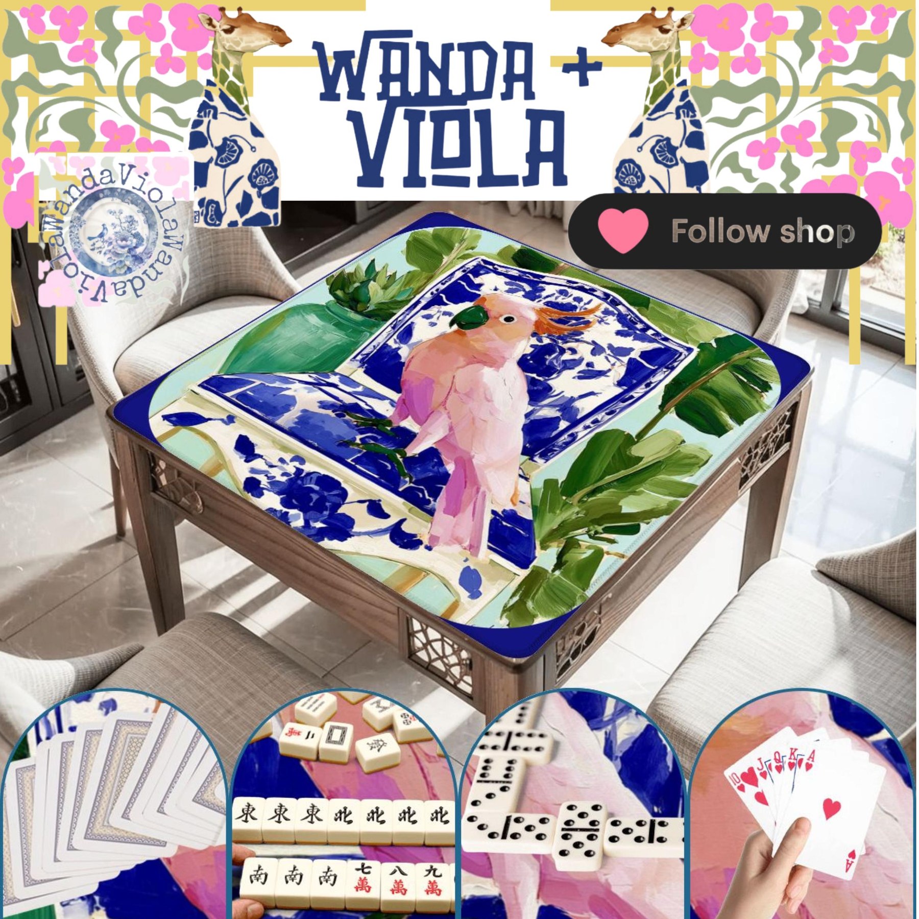 Mahjong Chinoiserie Cockatoo Game Mat, view 3