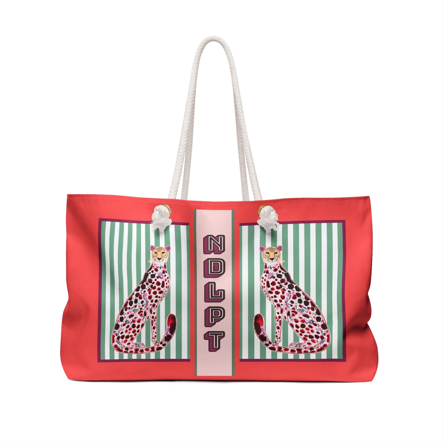 Needlepoint Tote Bag NDLPT, Red Chinoiserie Cheetah Stitcher, Preppy Leopard Grandmillennial Project Carrier, Sewing Travel, Stitching Gift, view 3