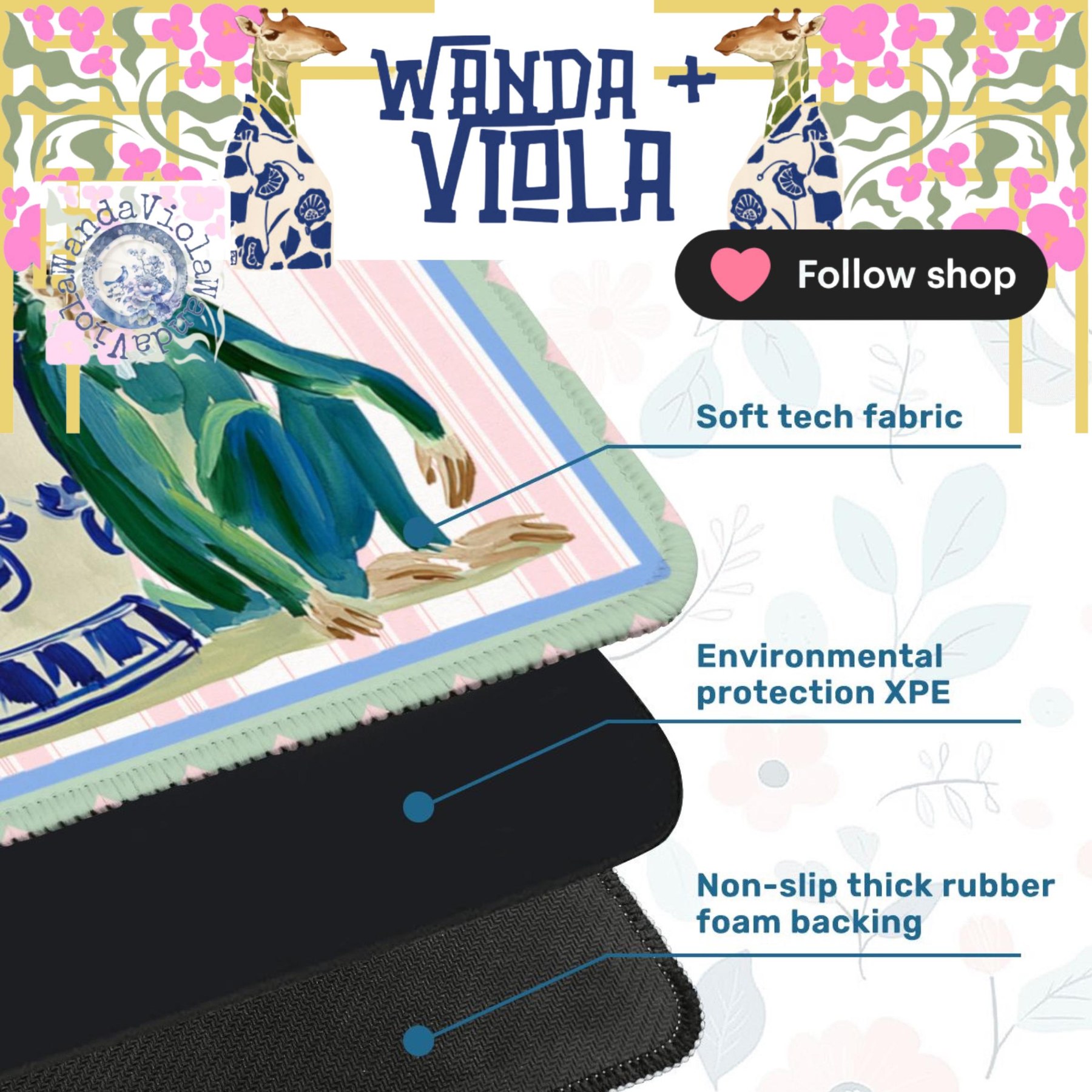 Mahjong Monkey with Chinoiserie Hydrangea Mat, view 5