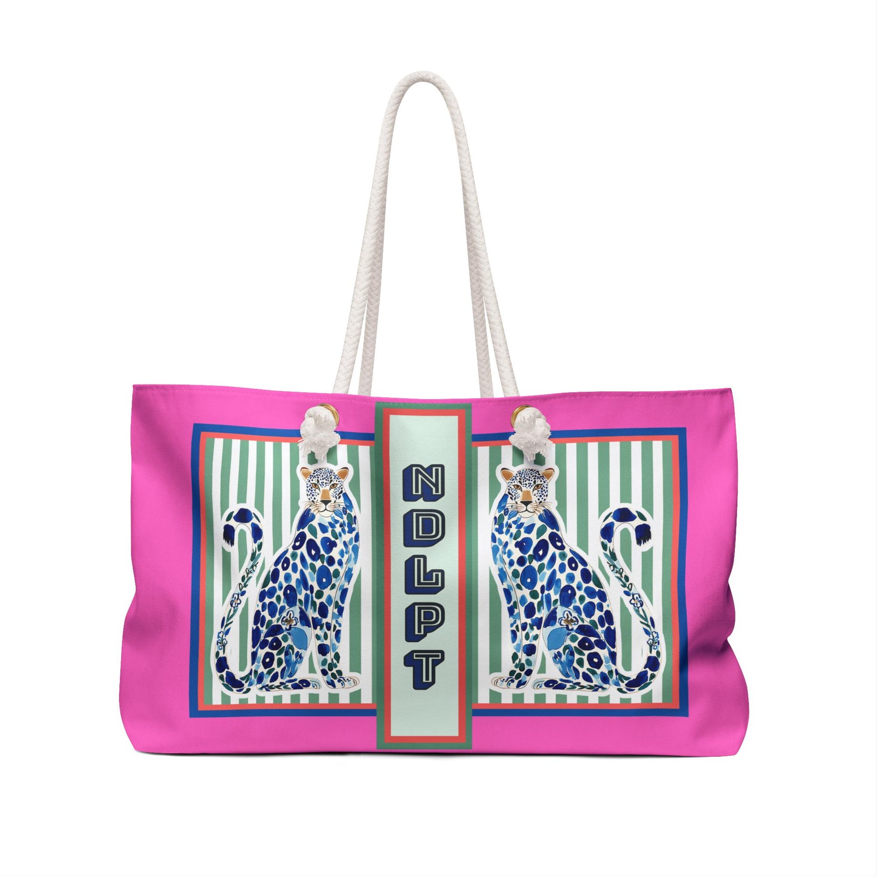 Needlepoint Tote Bag NDLPT, Chinoiserie Cheetah Stitcher, Preppy Leopard Grandmillennial Project Carrier, Sewing Travel, Stitching Gift, view 3