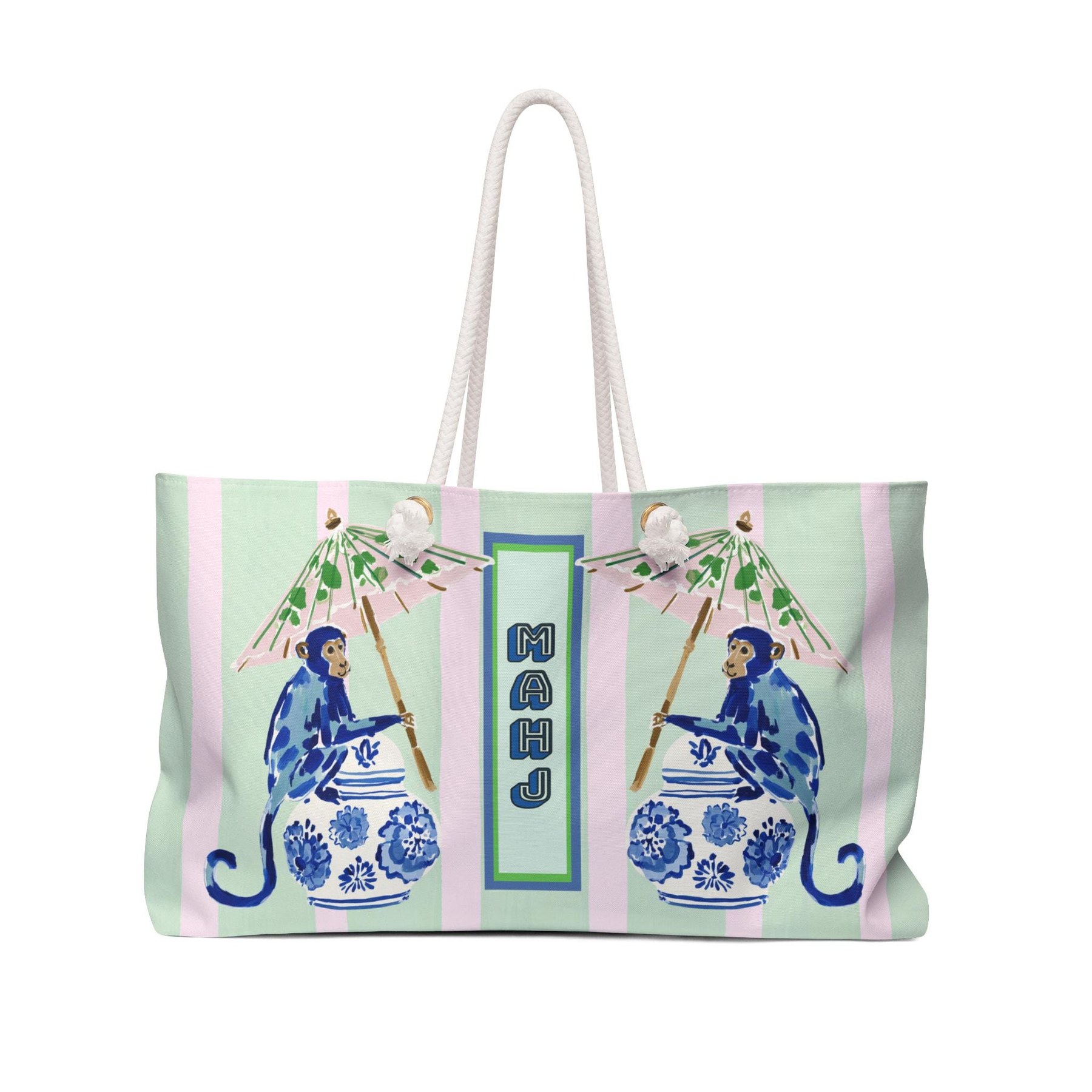 Mahjong Chinoiserie Blue Monkey Tote Bag