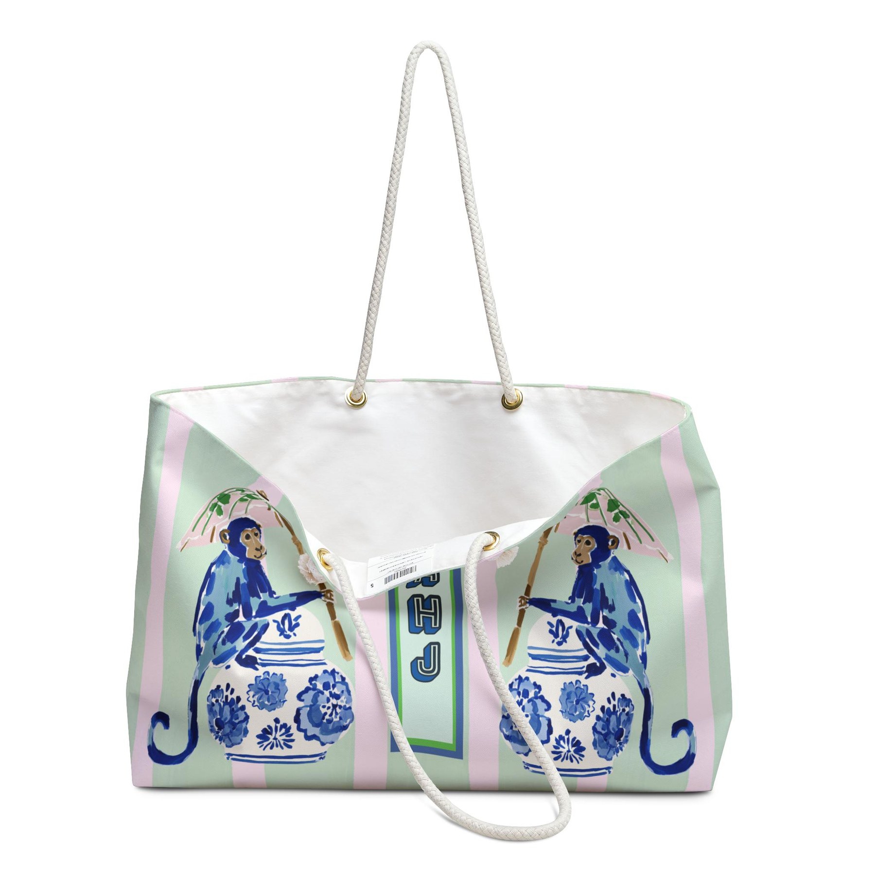 Mahjong Chinoiserie Blue Monkey Tote Bag, view 3