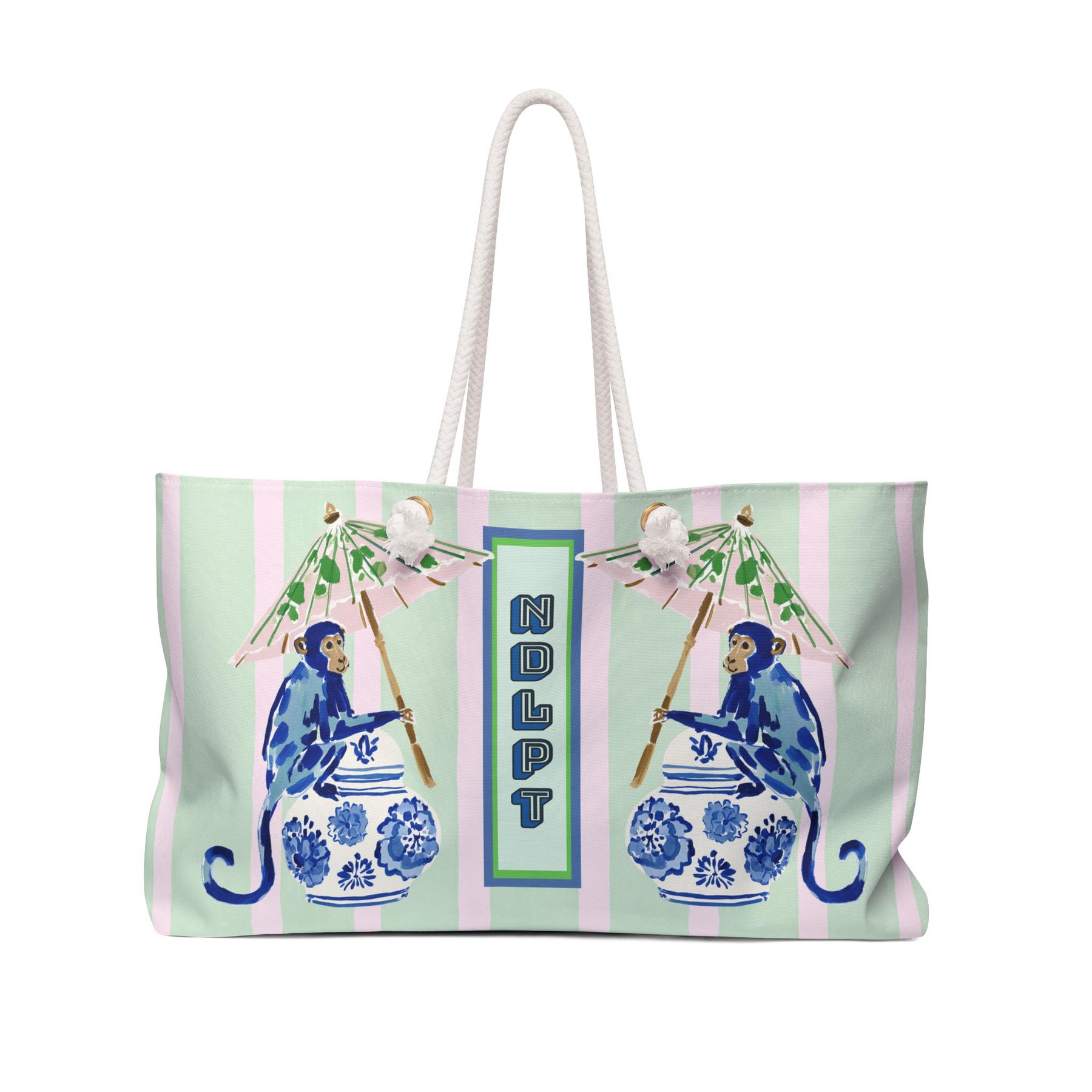 Needlepoint Tote Bag NDLPT, Chinoiserie Monkey Stitcher Bag, Preppy Grandmillennial Project Tote, Needlepoint Travel Bag, Stitching Gift