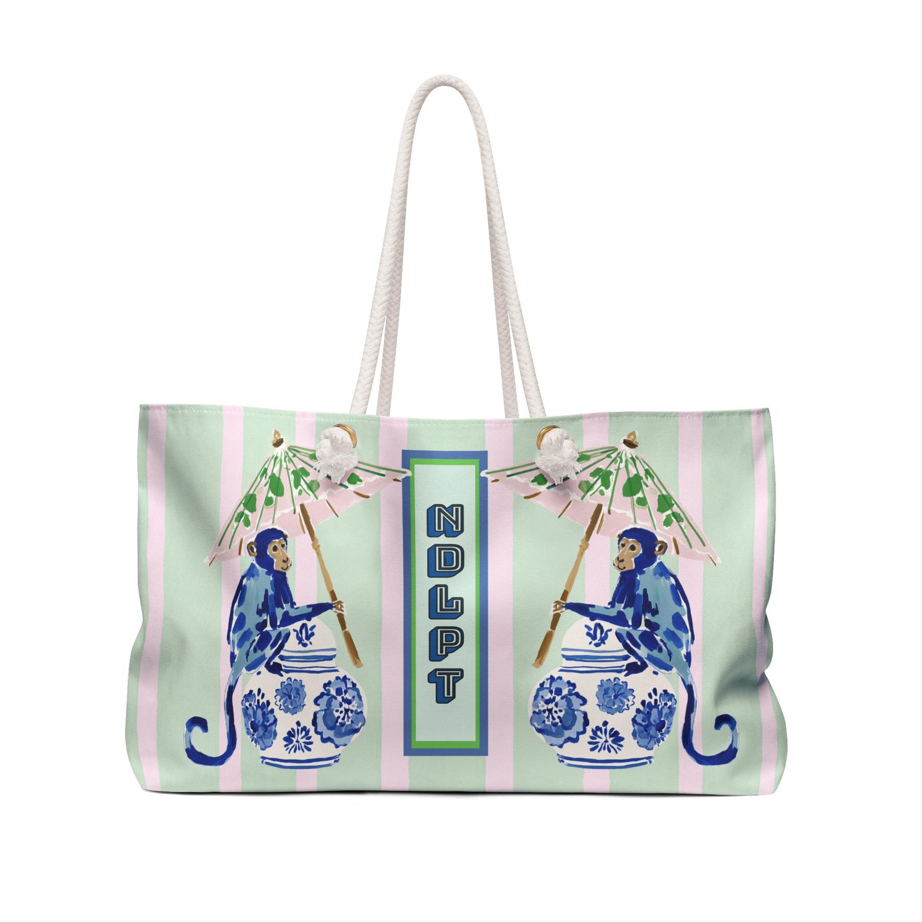 Needlepoint Tote Bag NDLPT, Chinoiserie Monkey Stitcher Bag, Preppy Grandmillennial Project Tote, Needlepoint Travel Bag, Stitching Gift, view 3