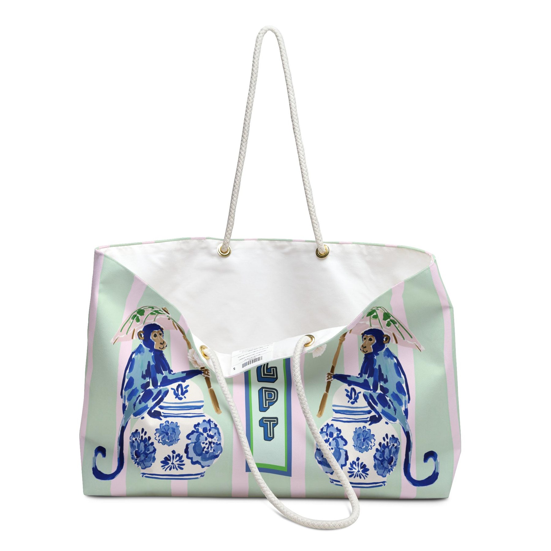Needlepoint Tote Bag NDLPT, Chinoiserie Monkey Stitcher Bag, Preppy Grandmillennial Project Tote, Needlepoint Travel Bag, Stitching Gift, view 4