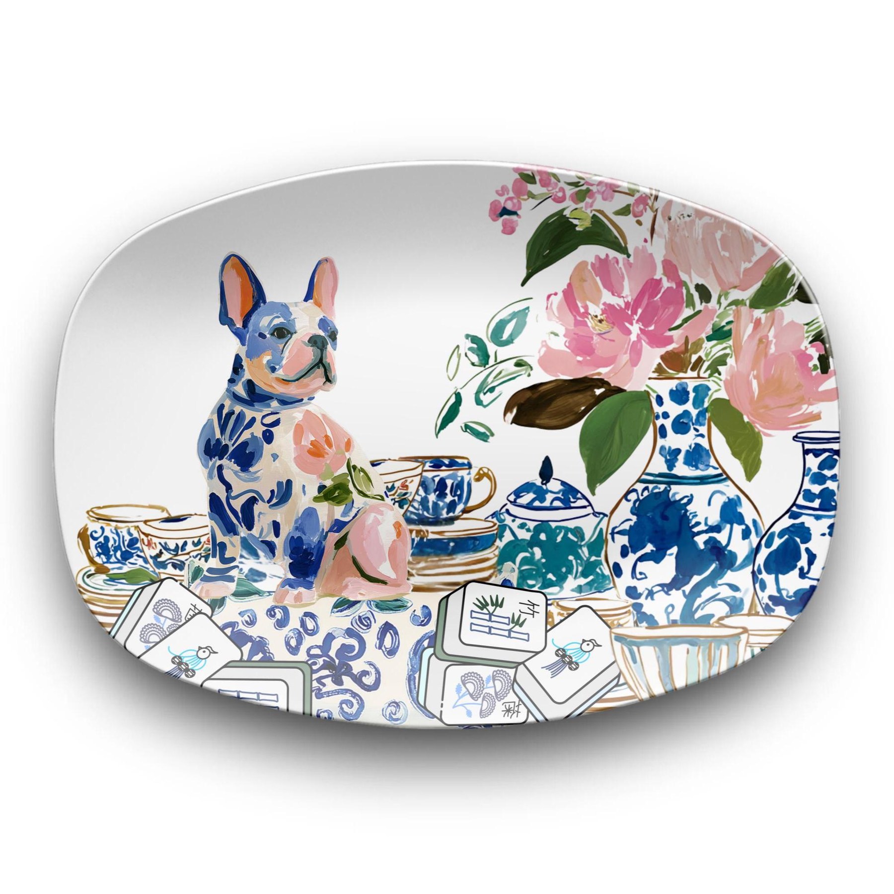 Mahjong Chinoiserie French Bulldog Platter, view 2