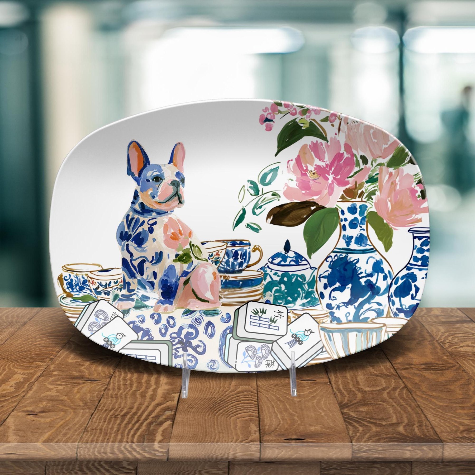 Mahjong Chinoiserie French Bulldog Platter, view 3