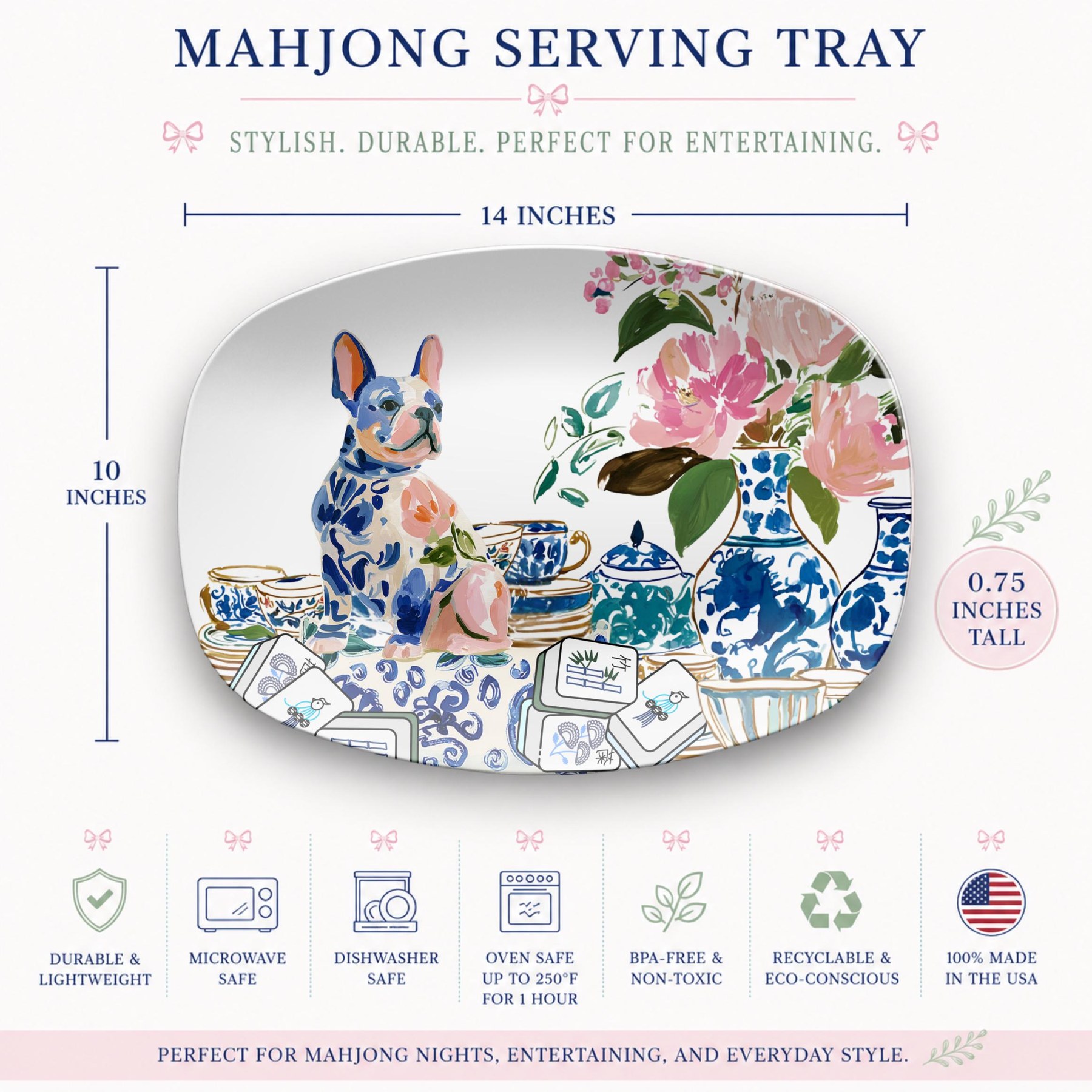 Mahjong Chinoiserie French Bulldog Platter, view 4