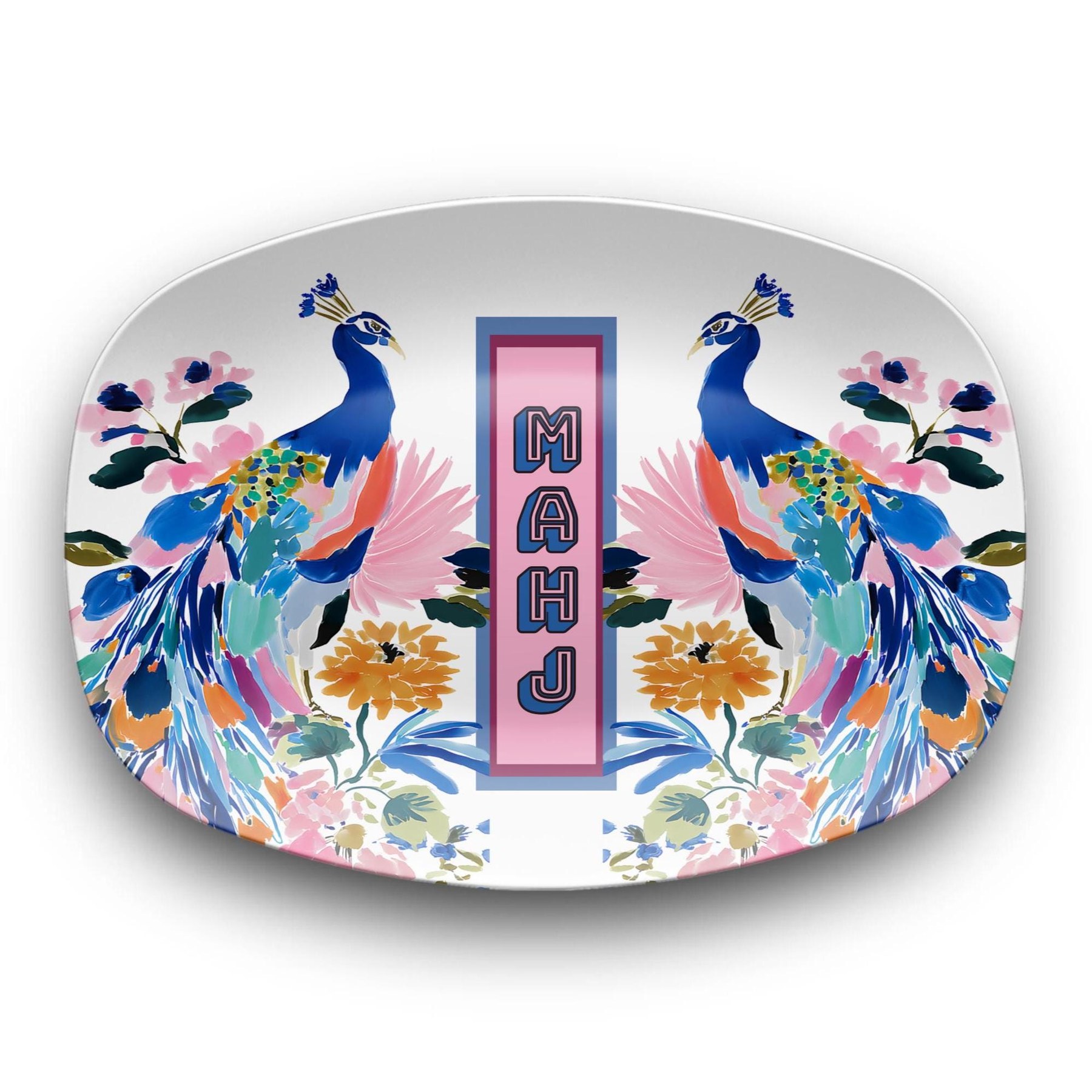 Mahjong Chinoiserie Peacocks Serving Tray, view 2