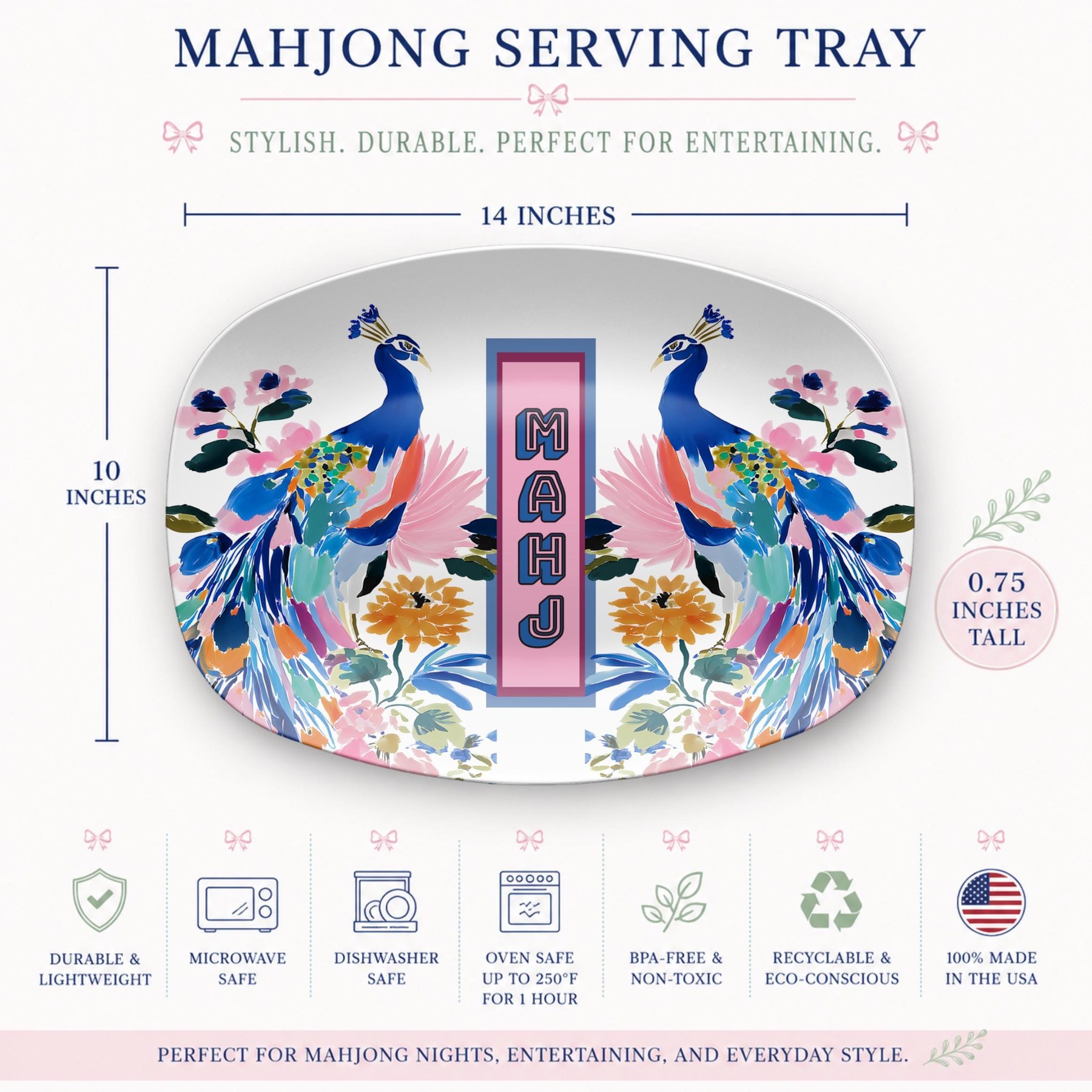Mahjong Chinoiserie Peacocks Serving Tray, view 4