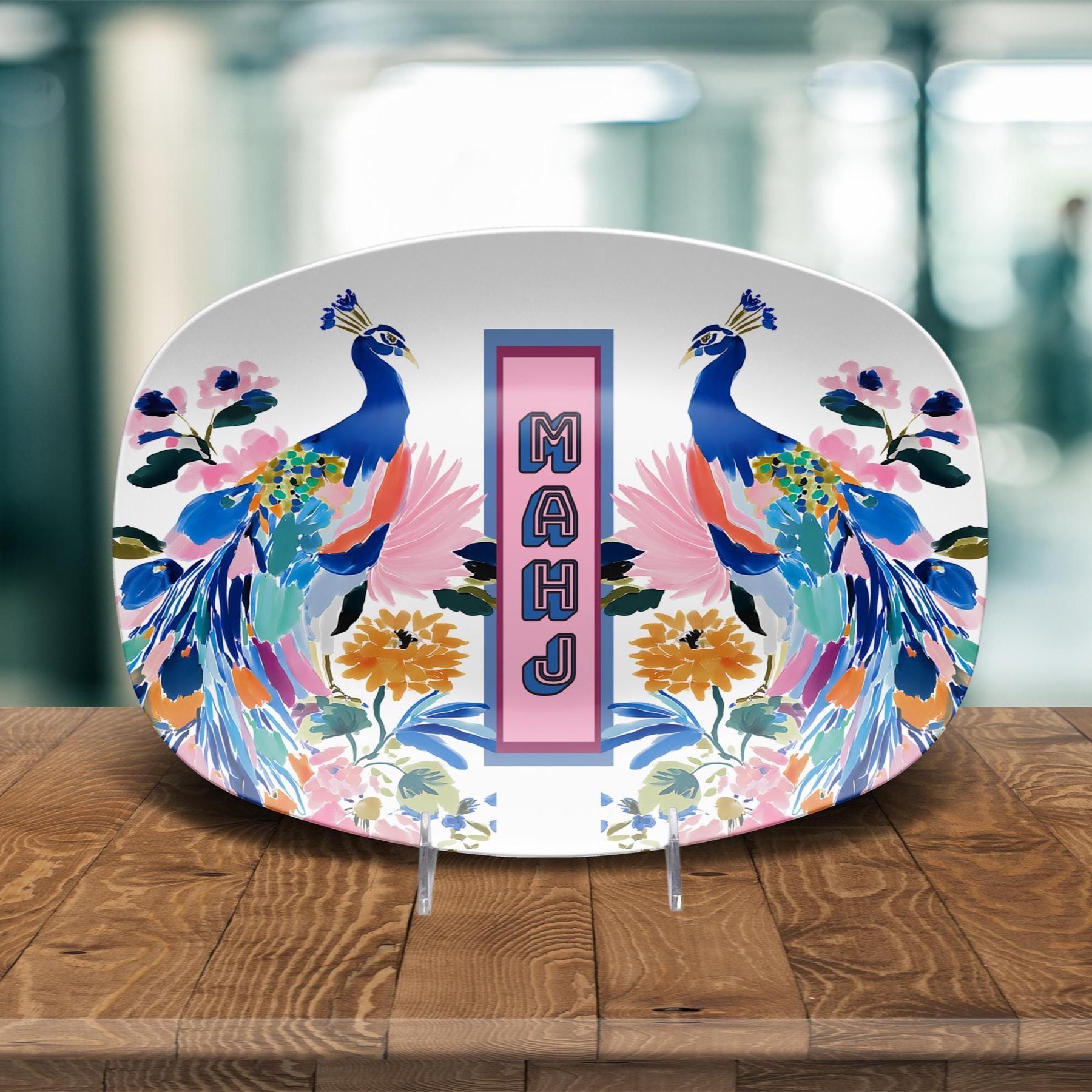 Mahjong Chinoiserie Peacocks Serving Tray, view 5