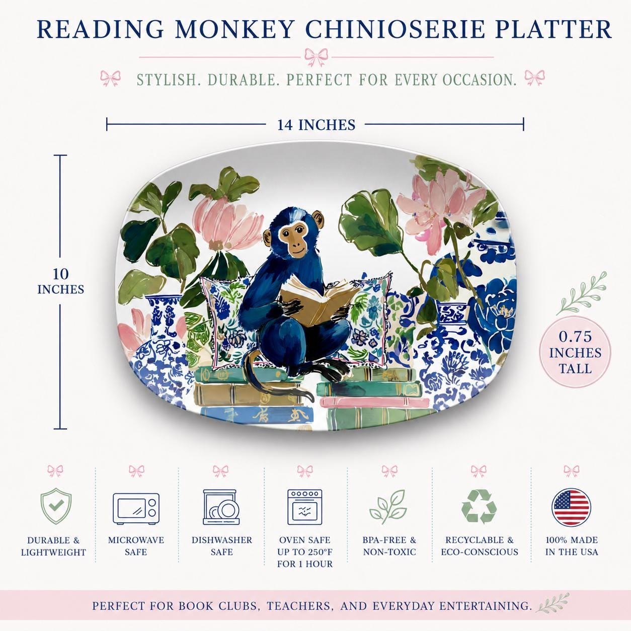 Reading Monkey Chinioserie Platter, view 2
