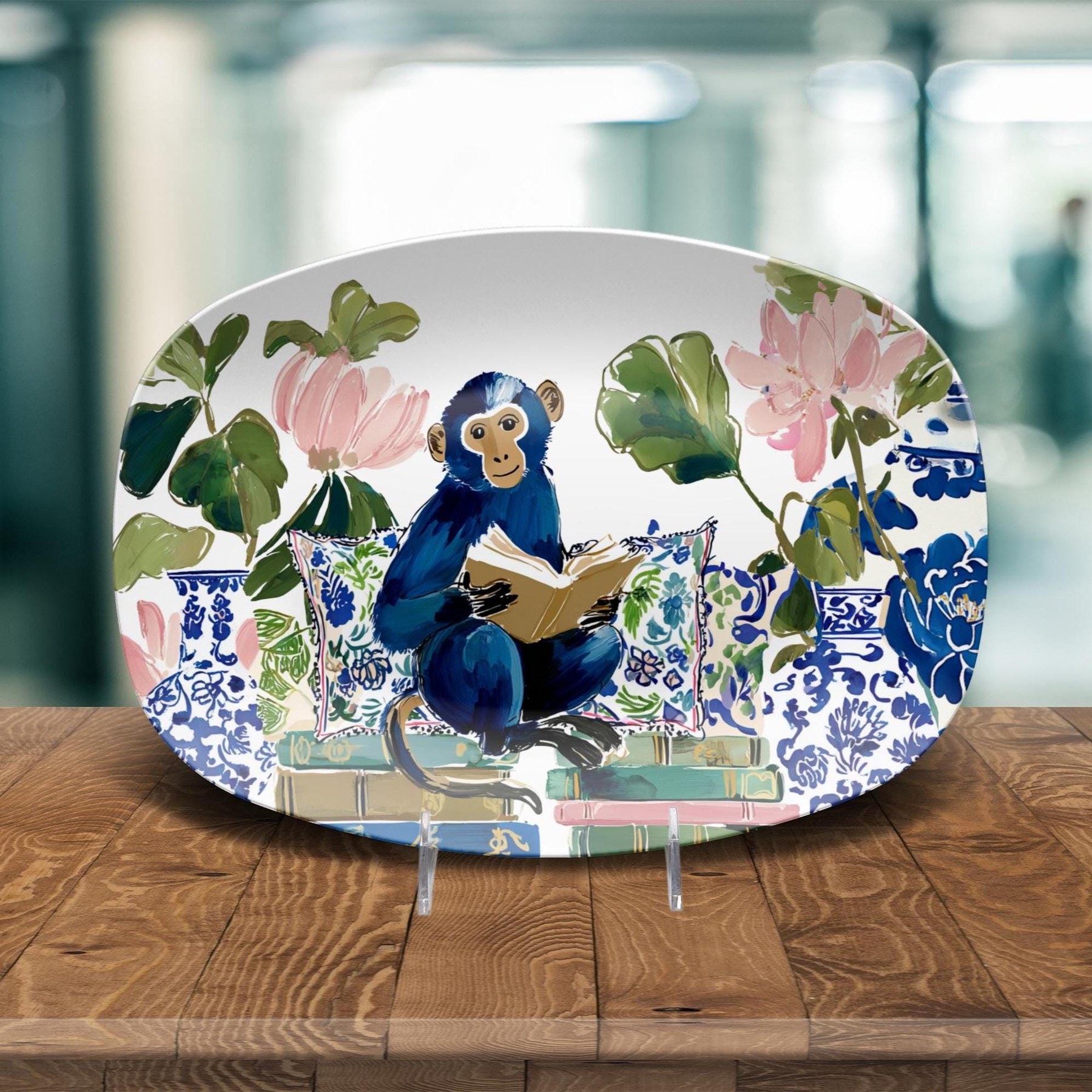 Reading Monkey Chinioserie Platter, view 4