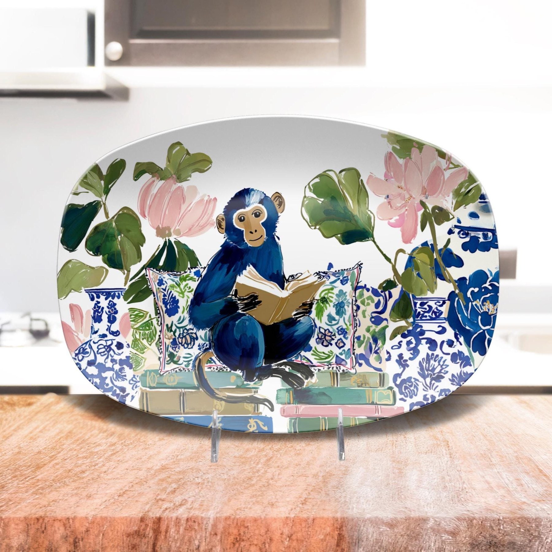 Reading Monkey Chinioserie Platter, view 5