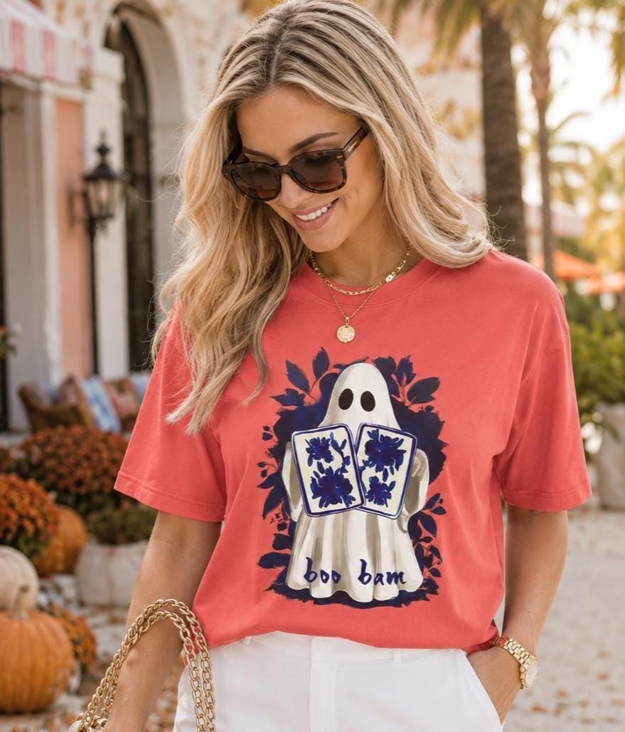 Mahjong Halloween Chinoiserie Ghost "Boo Bam" Comfort Colors™ T-Shirt