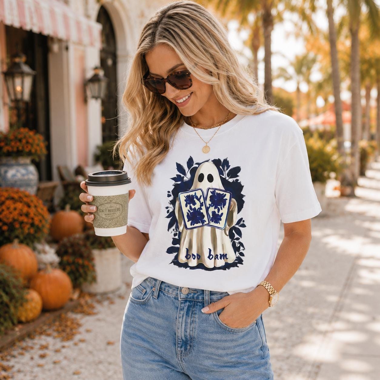 Mahjong Halloween Chinoiserie Ghost "Boo Bam" Comfort Colors™ T-Shirt, view 5