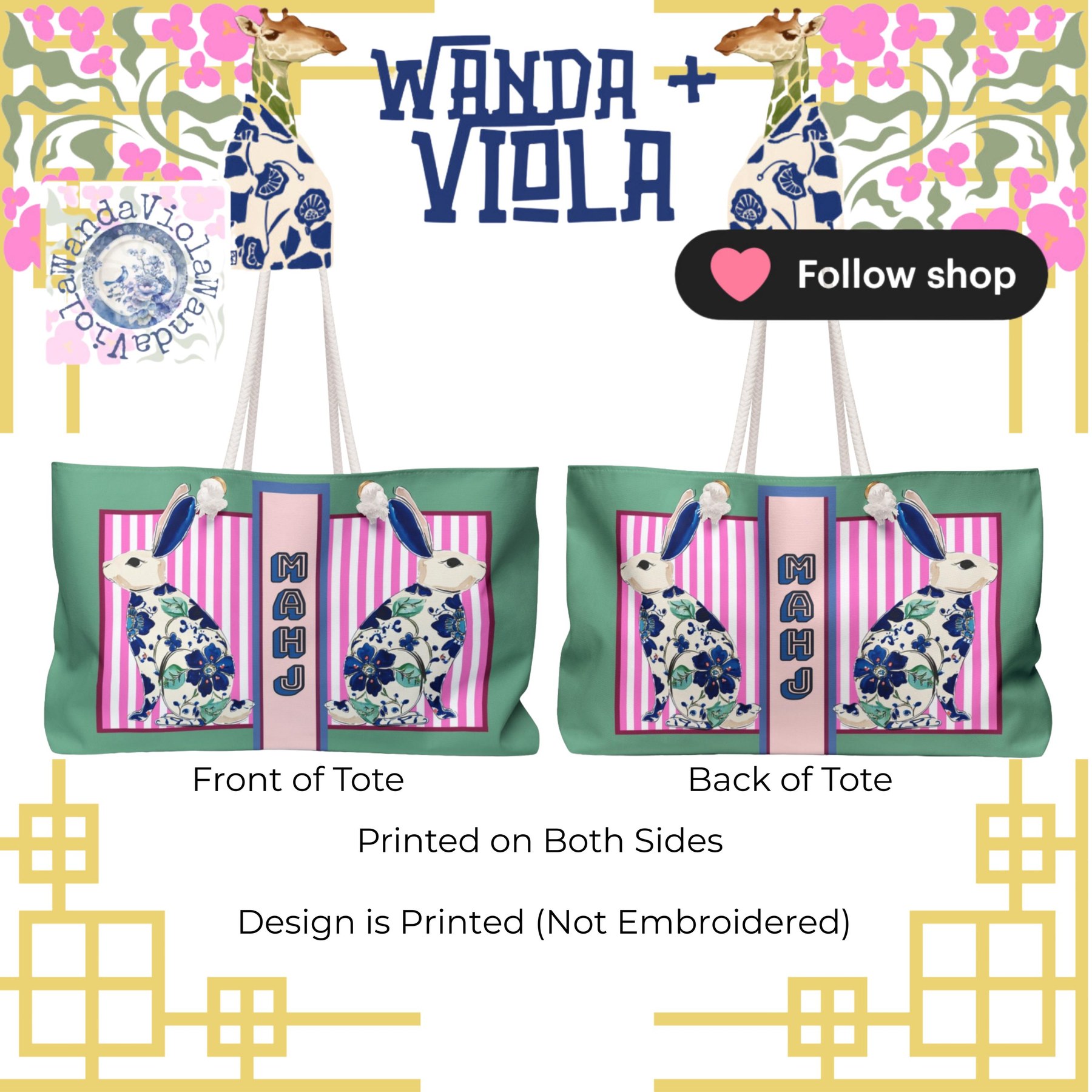 Mahjong Rabbit Tote Bag, view 2