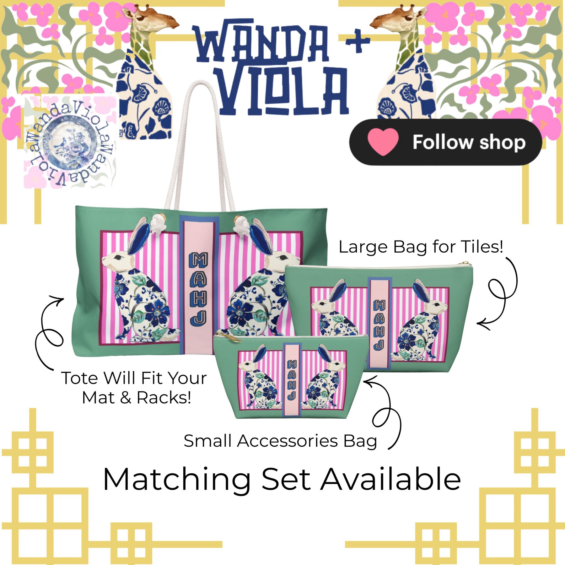 Mahjong Rabbit Tote Bag, view 8