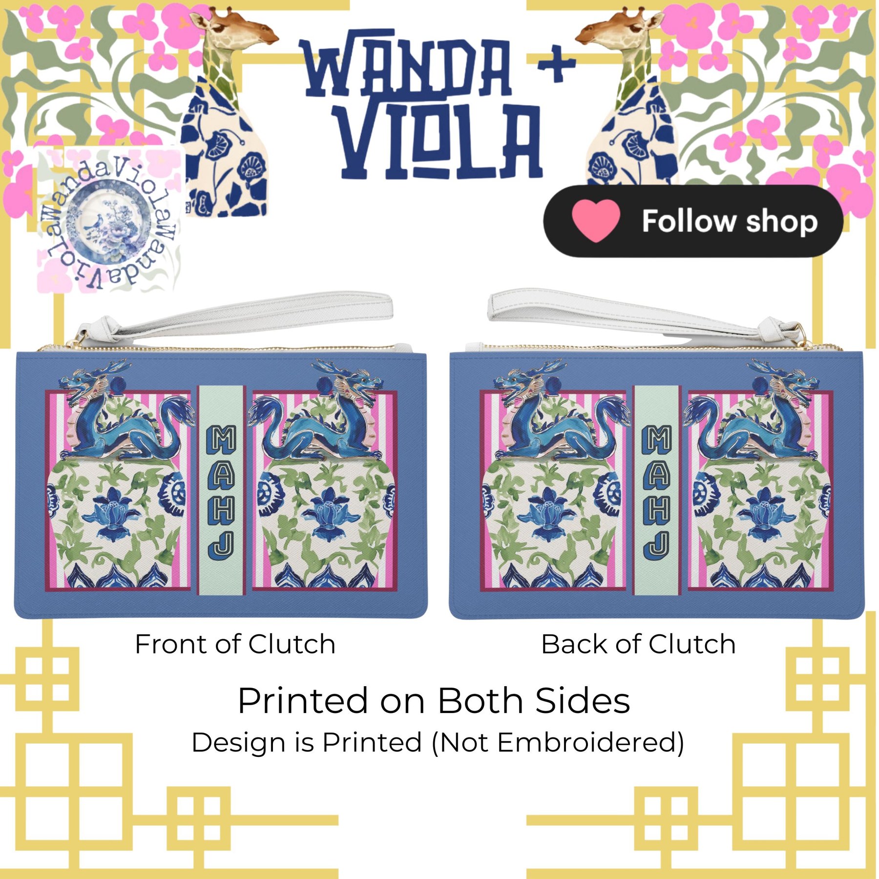 Mahjong Chinoiserie Ginger Jar Dragon Card Clutch, view 3