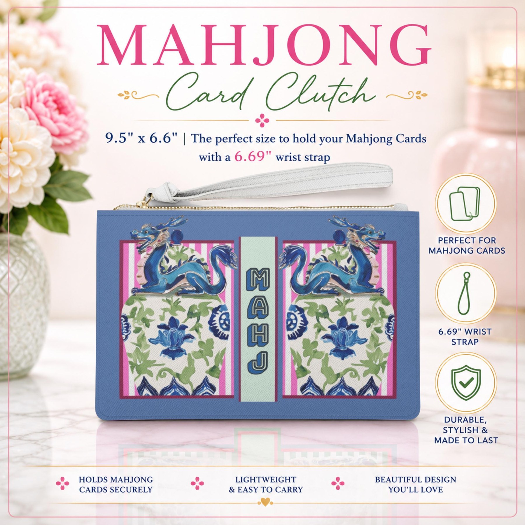 Mahjong Chinoiserie Ginger Jar Dragon Card Clutch, view 6