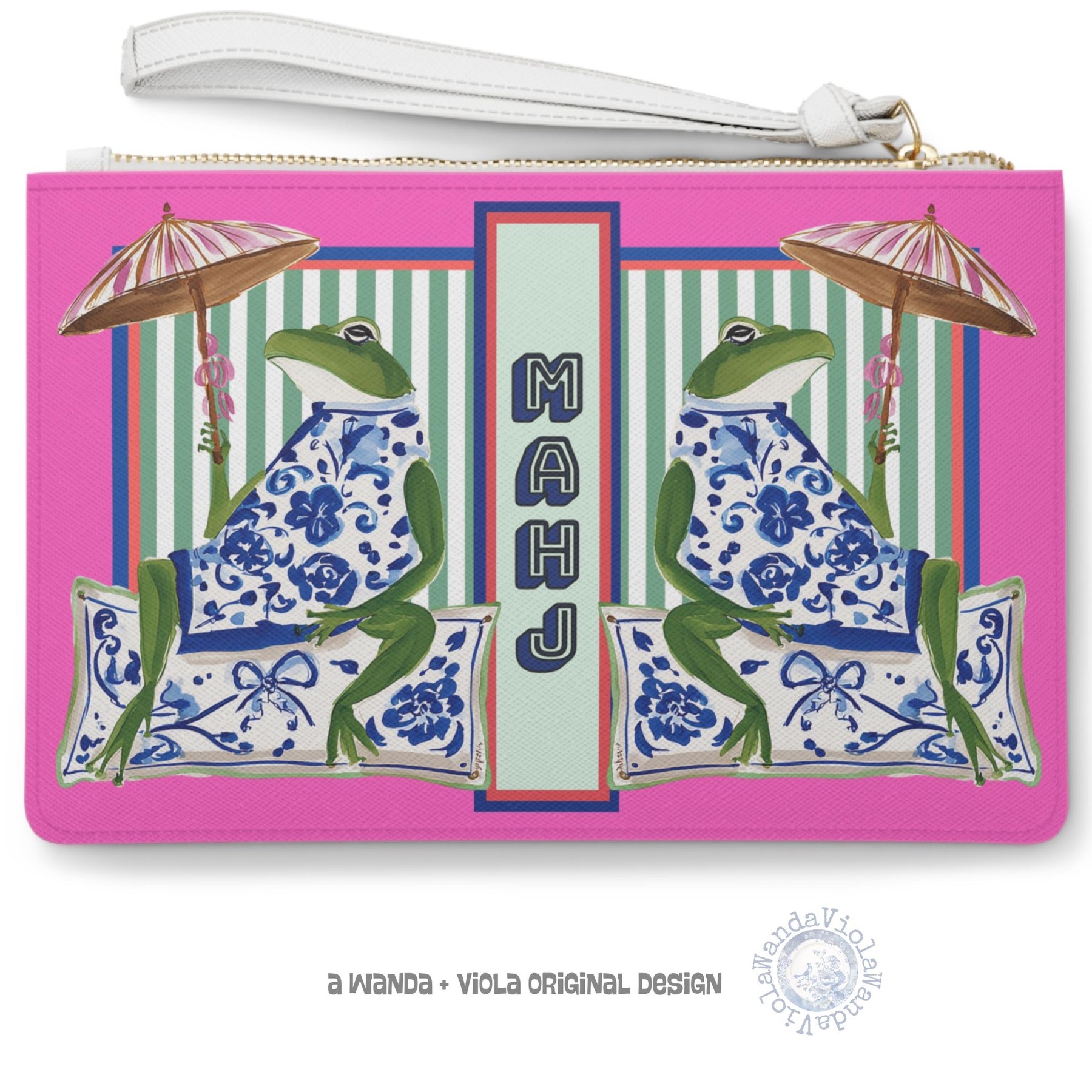 Mahjong Card Clutch with Chinoiserie Frog