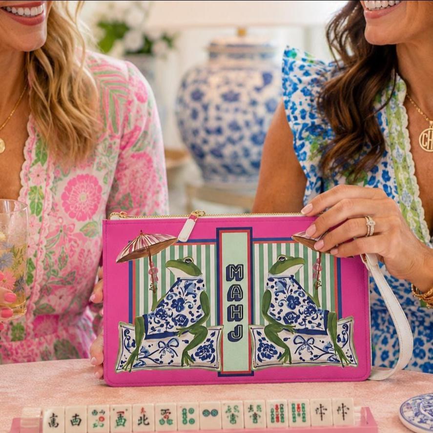 Mahjong Card Clutch with Chinoiserie Frog, view 7