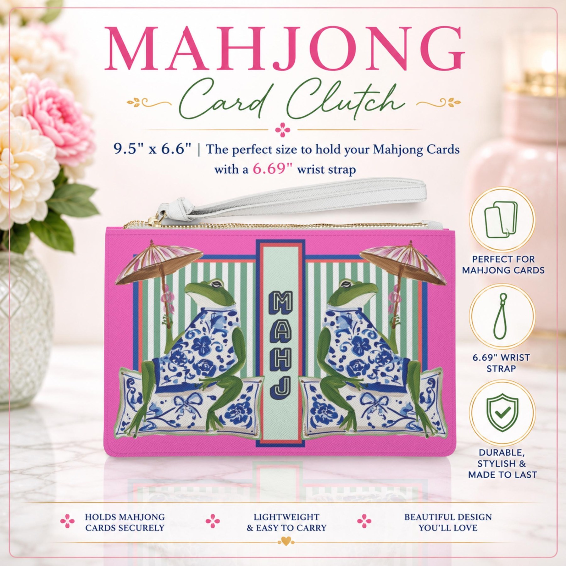 Mahjong Card Clutch with Chinoiserie Frog, view 8