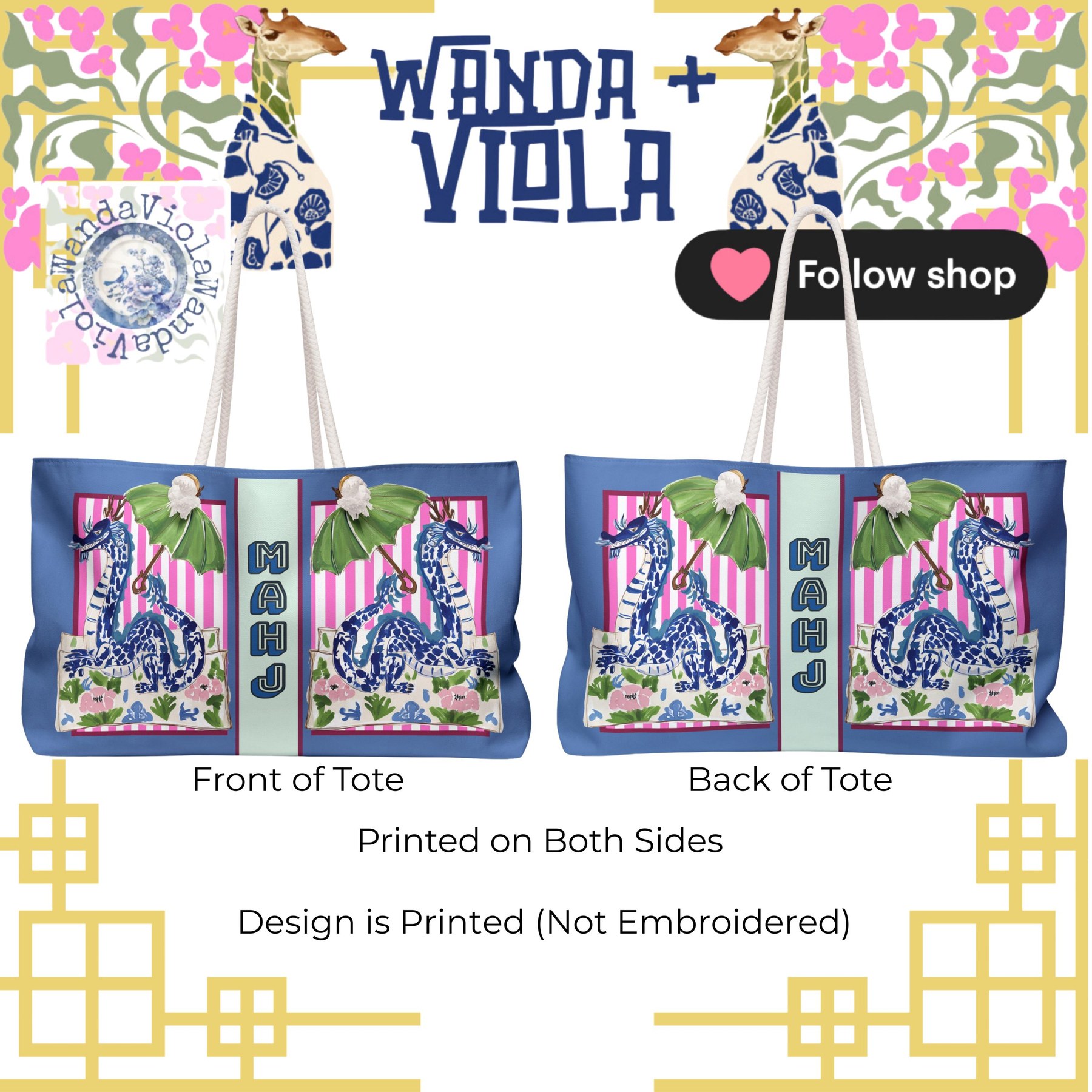Mahjong Chinoiserie Dragon Tote Bag, view 3
