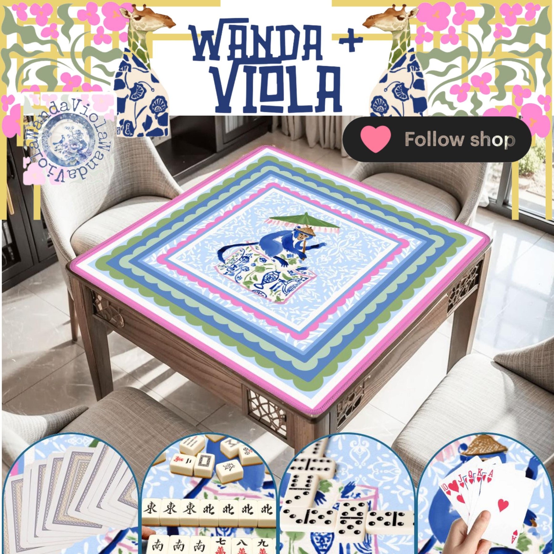 Mahjong Chinoiserie Monkey Game Mat, view 5