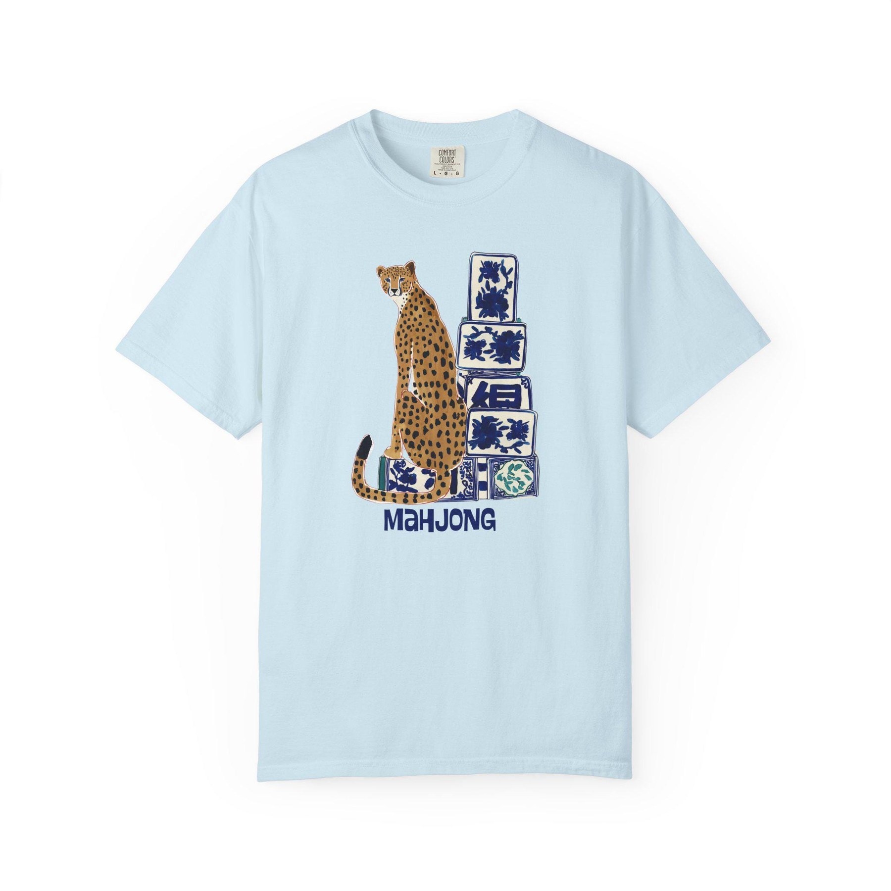 Mahjong Cheetah with Blue and White Tiles Comfort Colorsโข T-Shirt, view 5